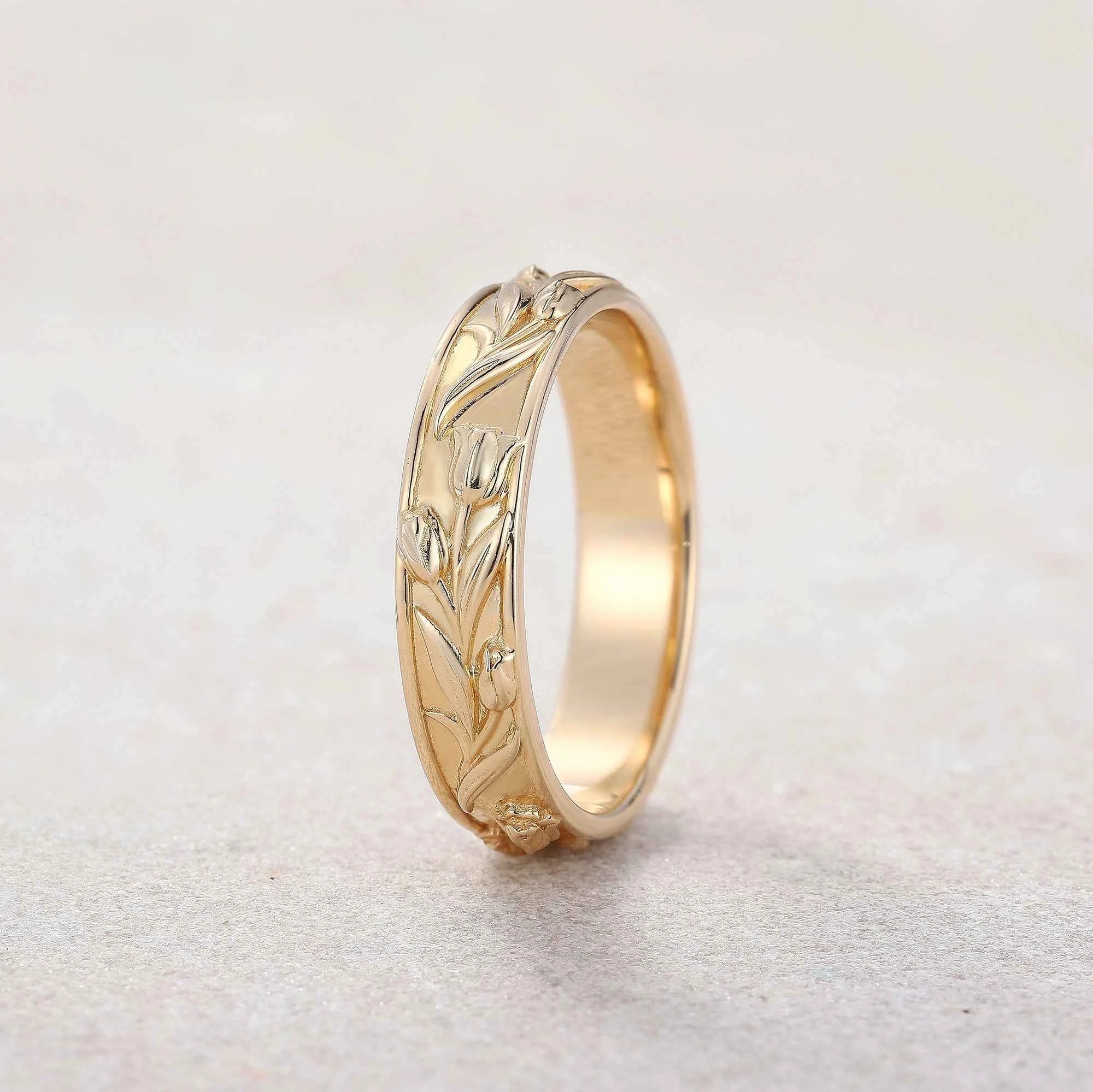 Floral Inspired | 5mm Tulip Design Mens Wedding Band
