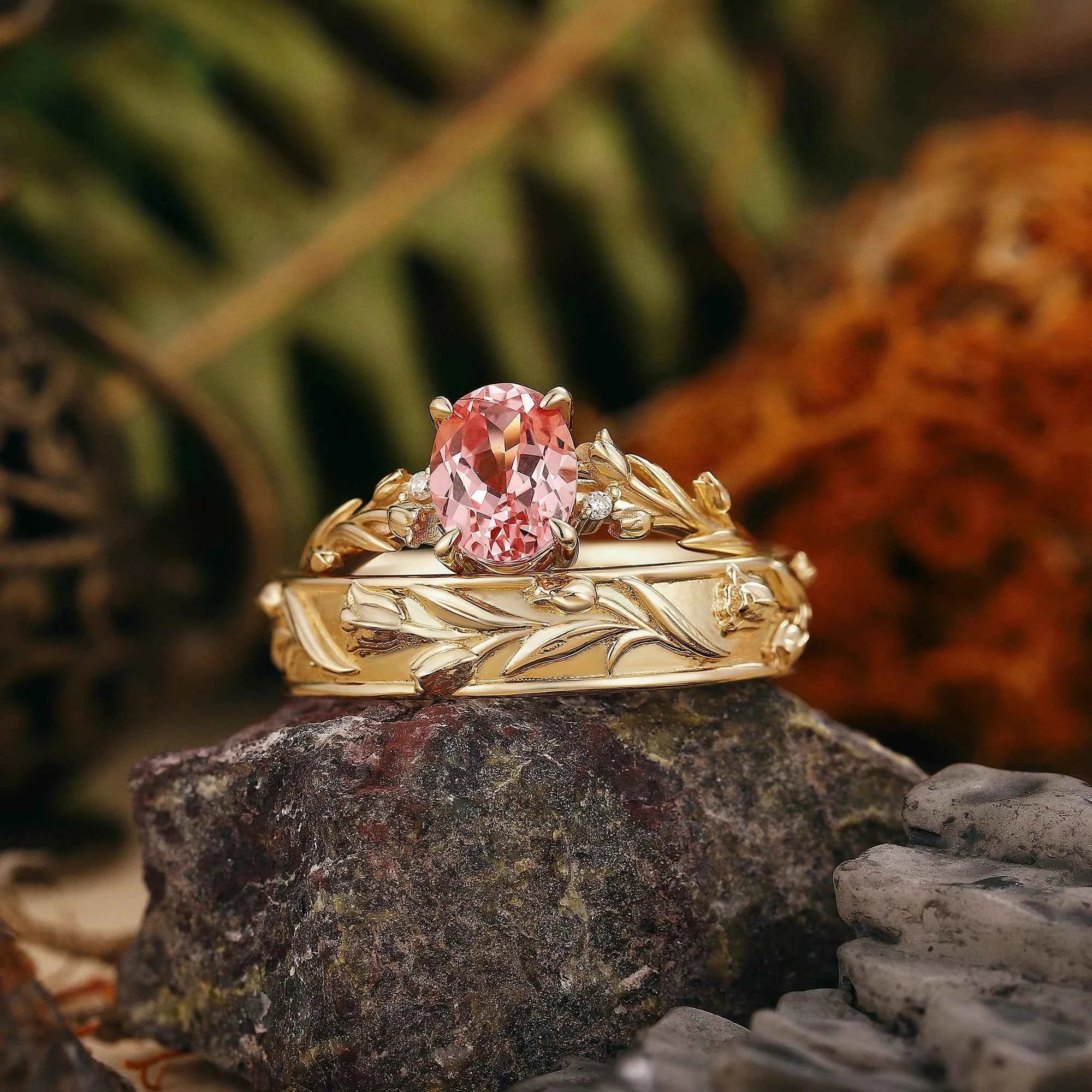 Floral Inspired | Papalacha Tulip Flower Design Couple Ring Set