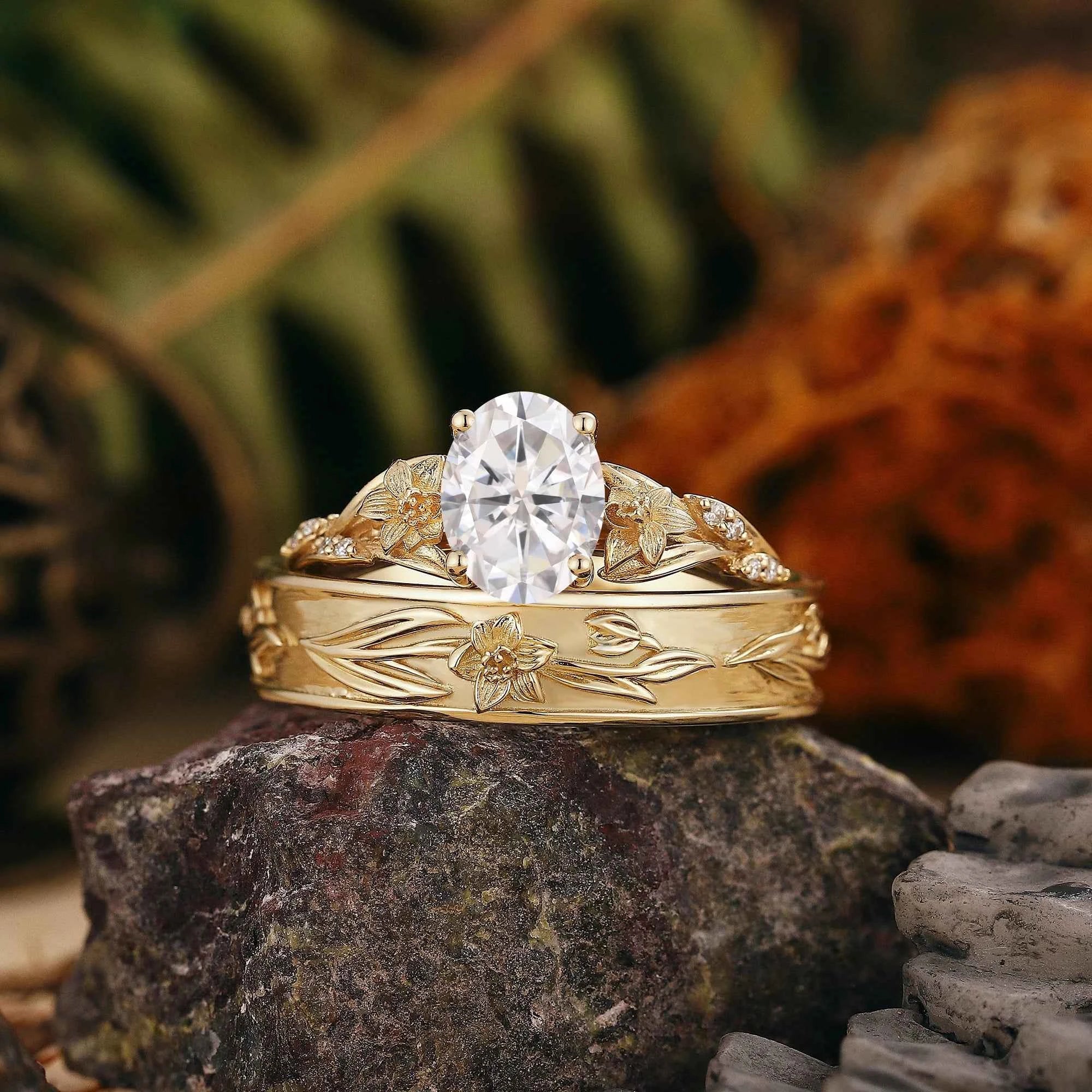 Floral Inspired | 2pcs Daffodils Design Moissanite Couple Rings