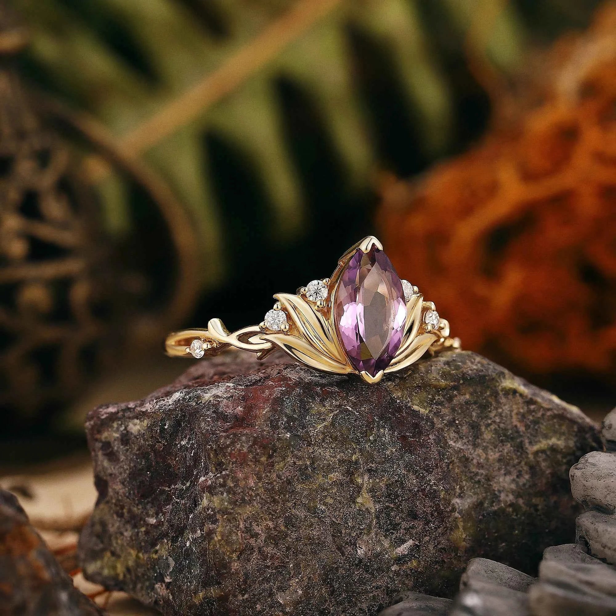 Floral Inspired | Water Lily Design Amethyst Engagement Ring