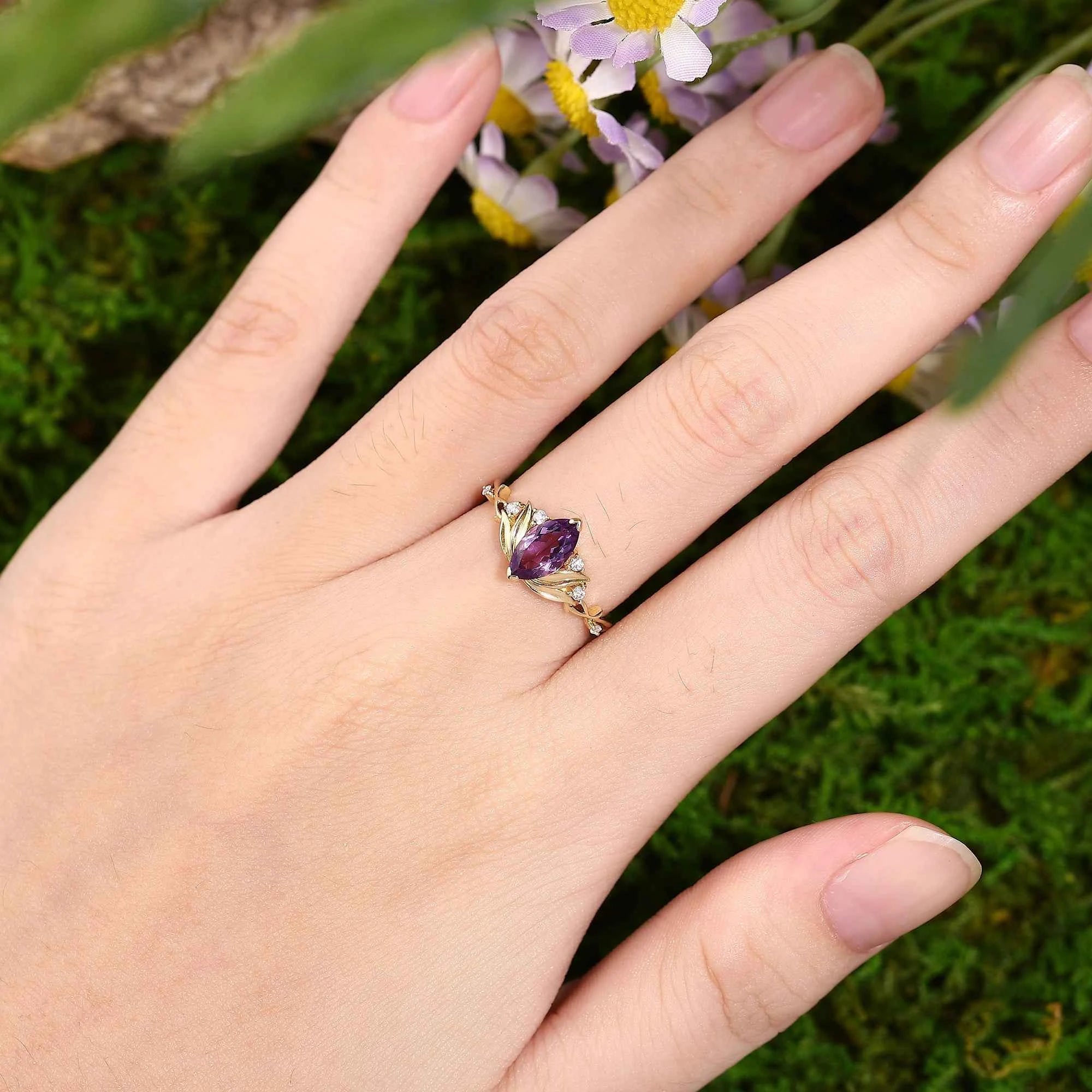Floral Inspired | Water Lily Design Amethyst Engagement Ring