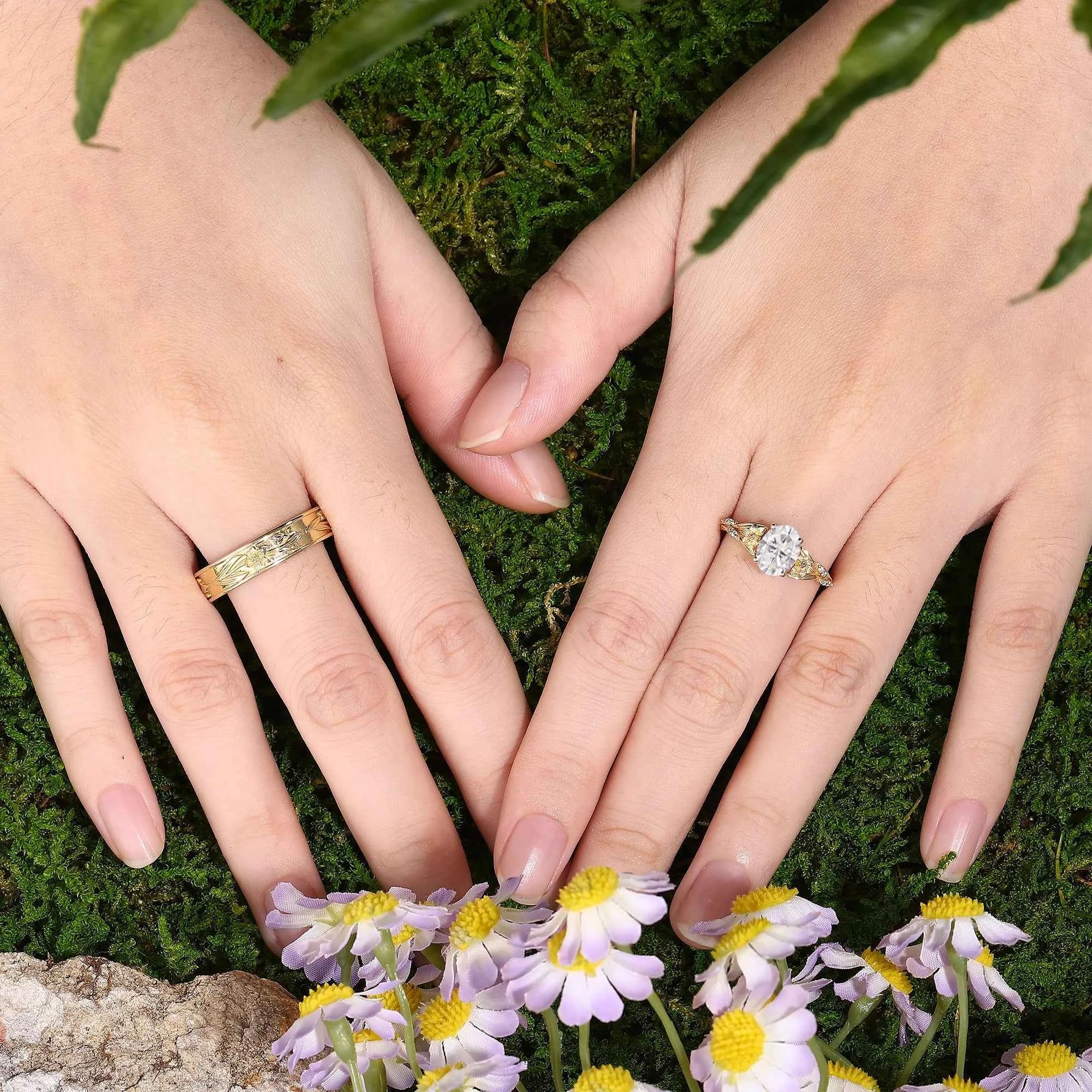 Floral Inspired | 2pcs Daffodils Design Moissanite Couple Rings