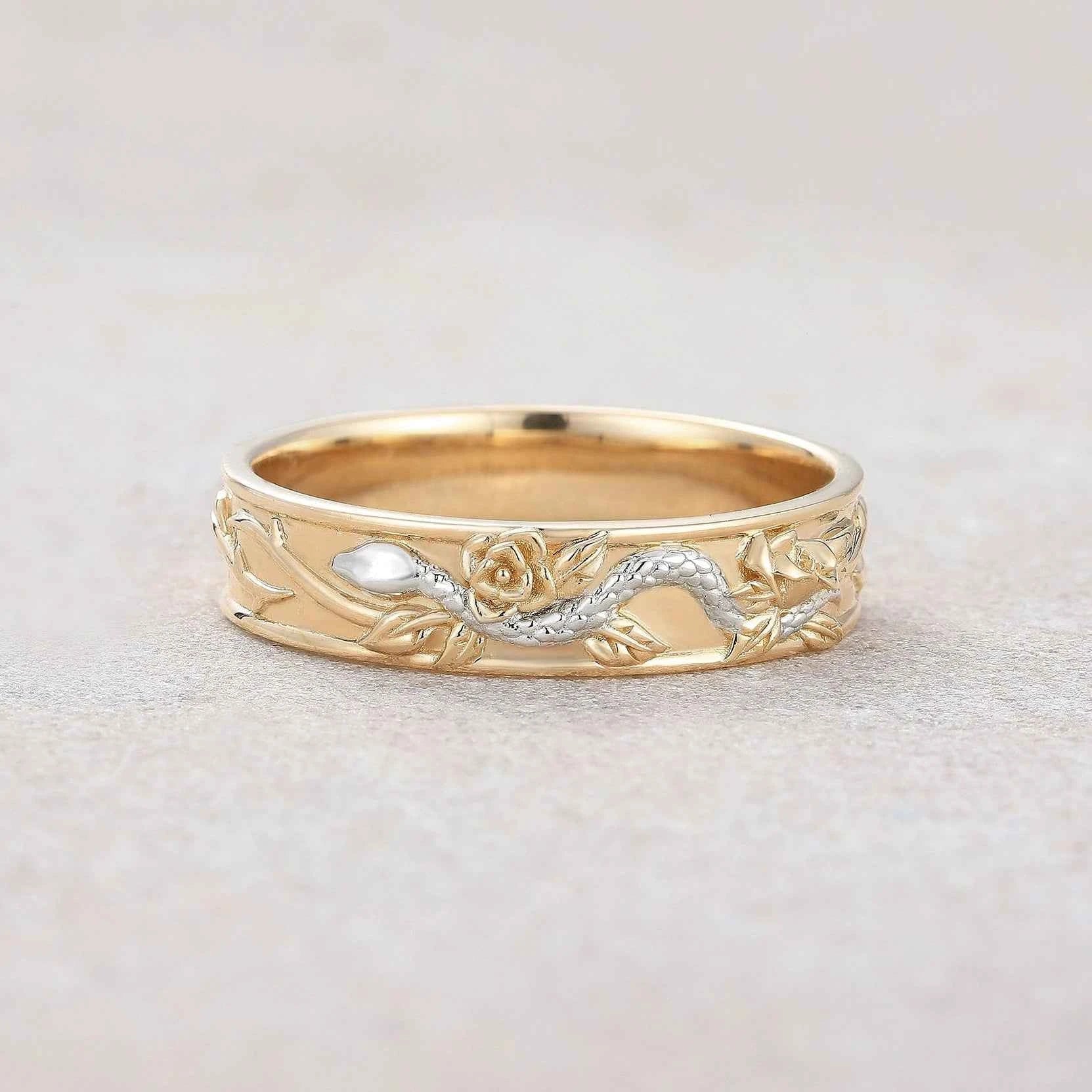 Halloween Theme Serpent Rose Wedding Band
