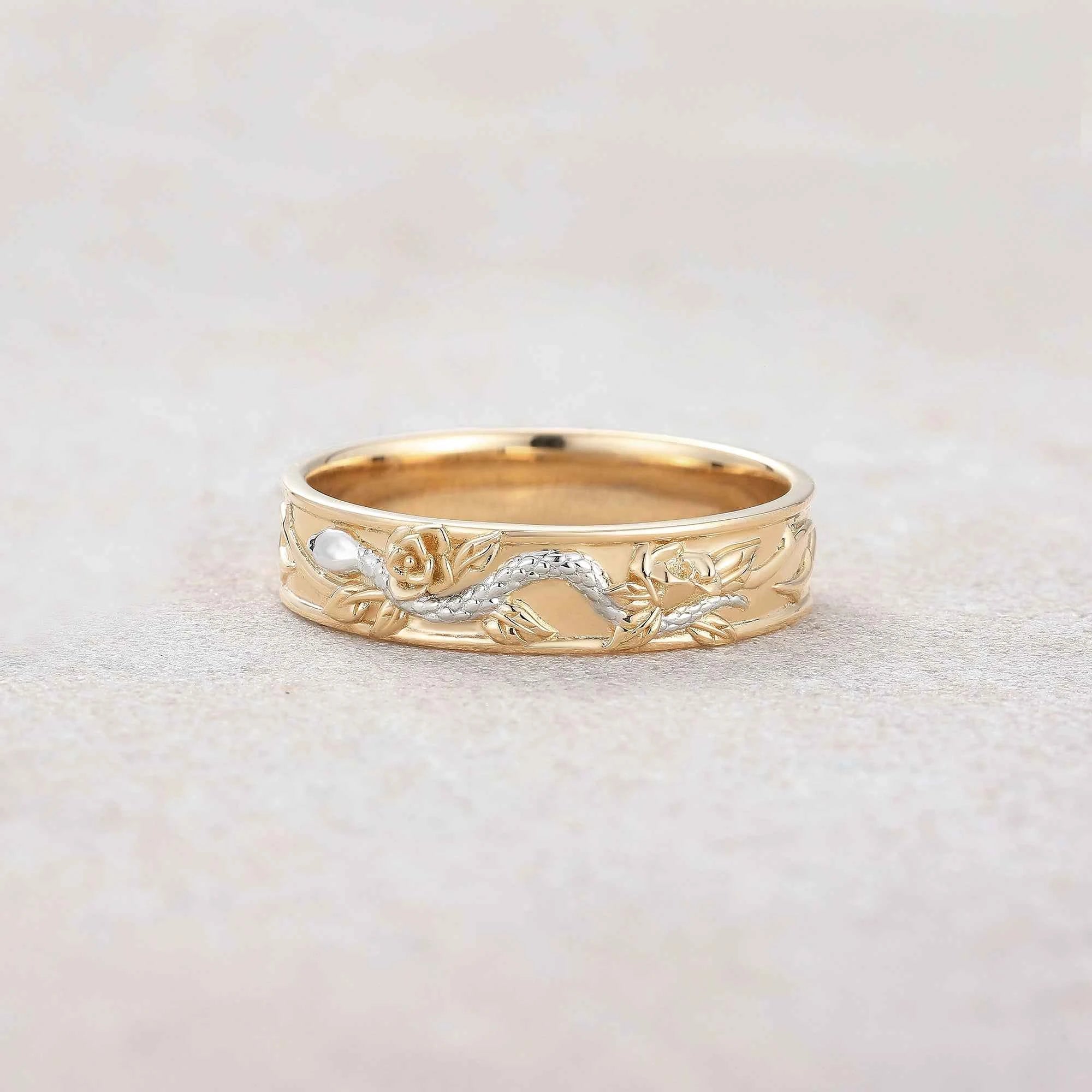 Halloween Theme Serpent Rose Wedding Band