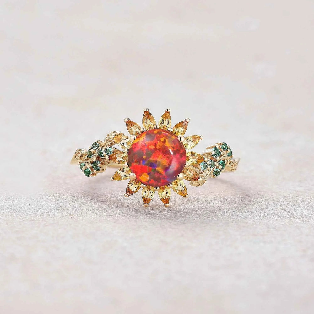 LCCjewelry | Black Opal Sunflower Engagement Ring - 7mm