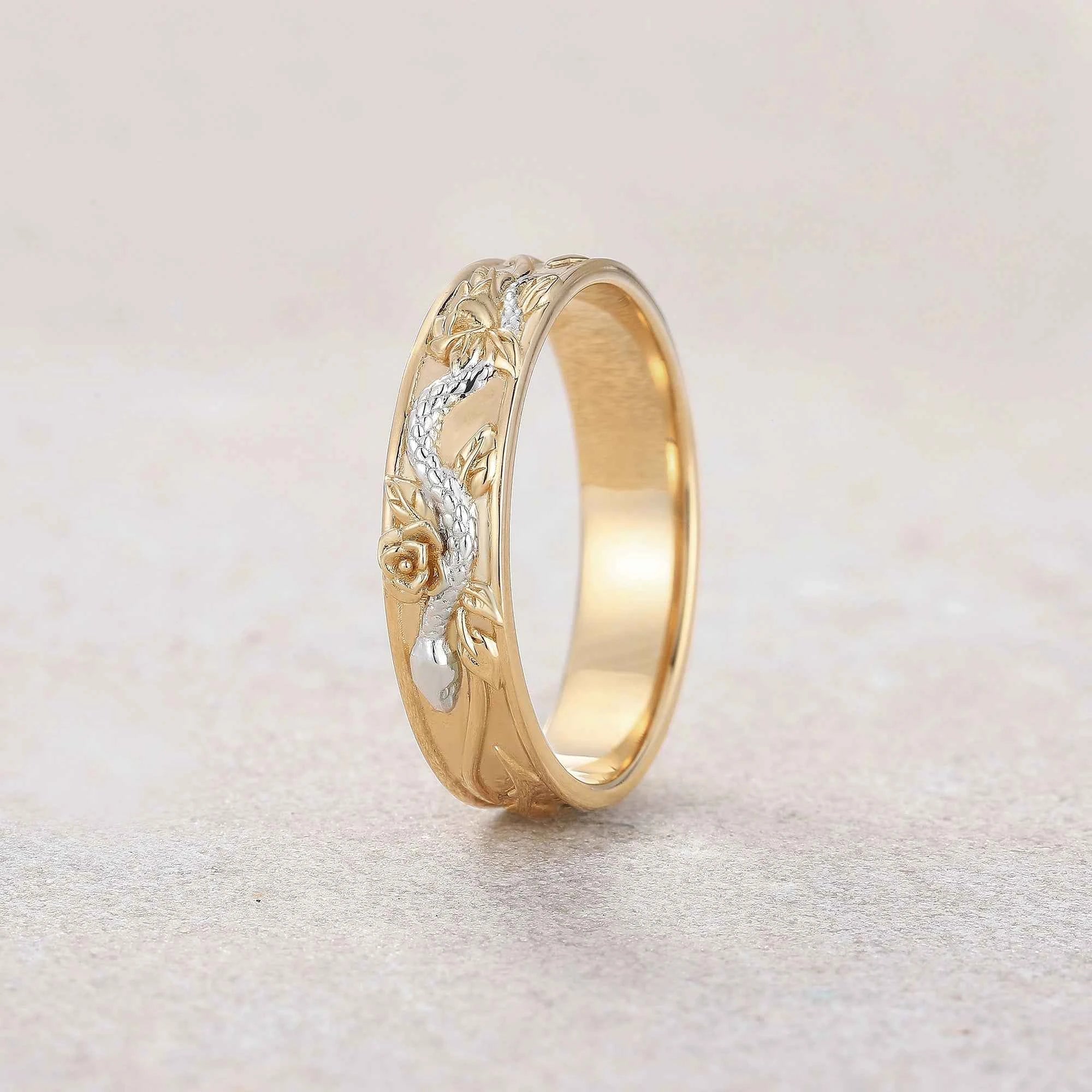 Halloween Theme Serpent Rose Wedding Band