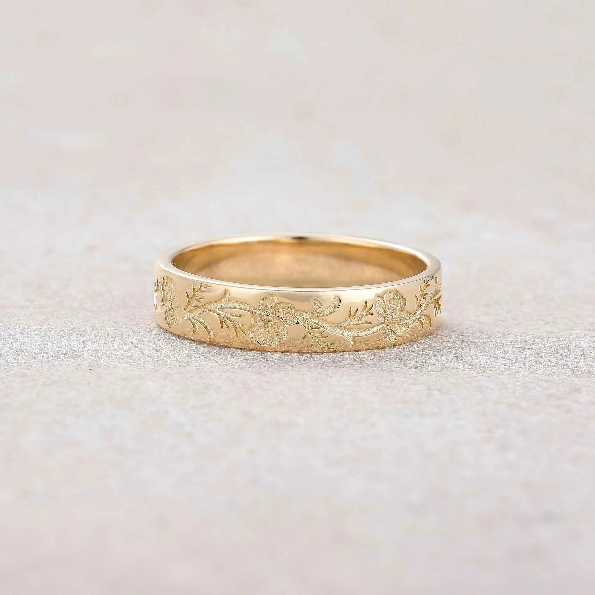 Floral Inspired | Cosmos Design Gold Wedding Band