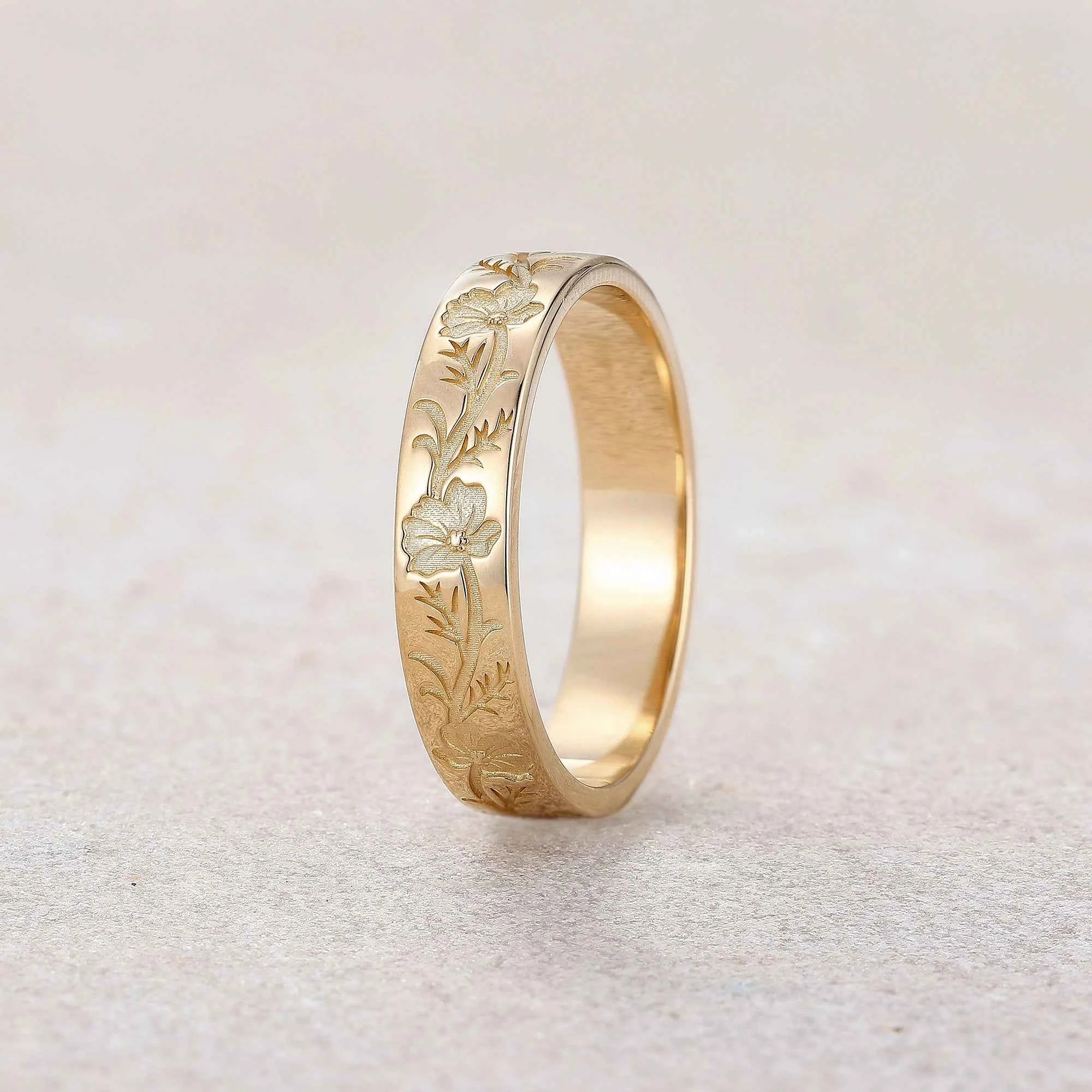 Floral Inspired | Cosmos Design Gold Wedding Band