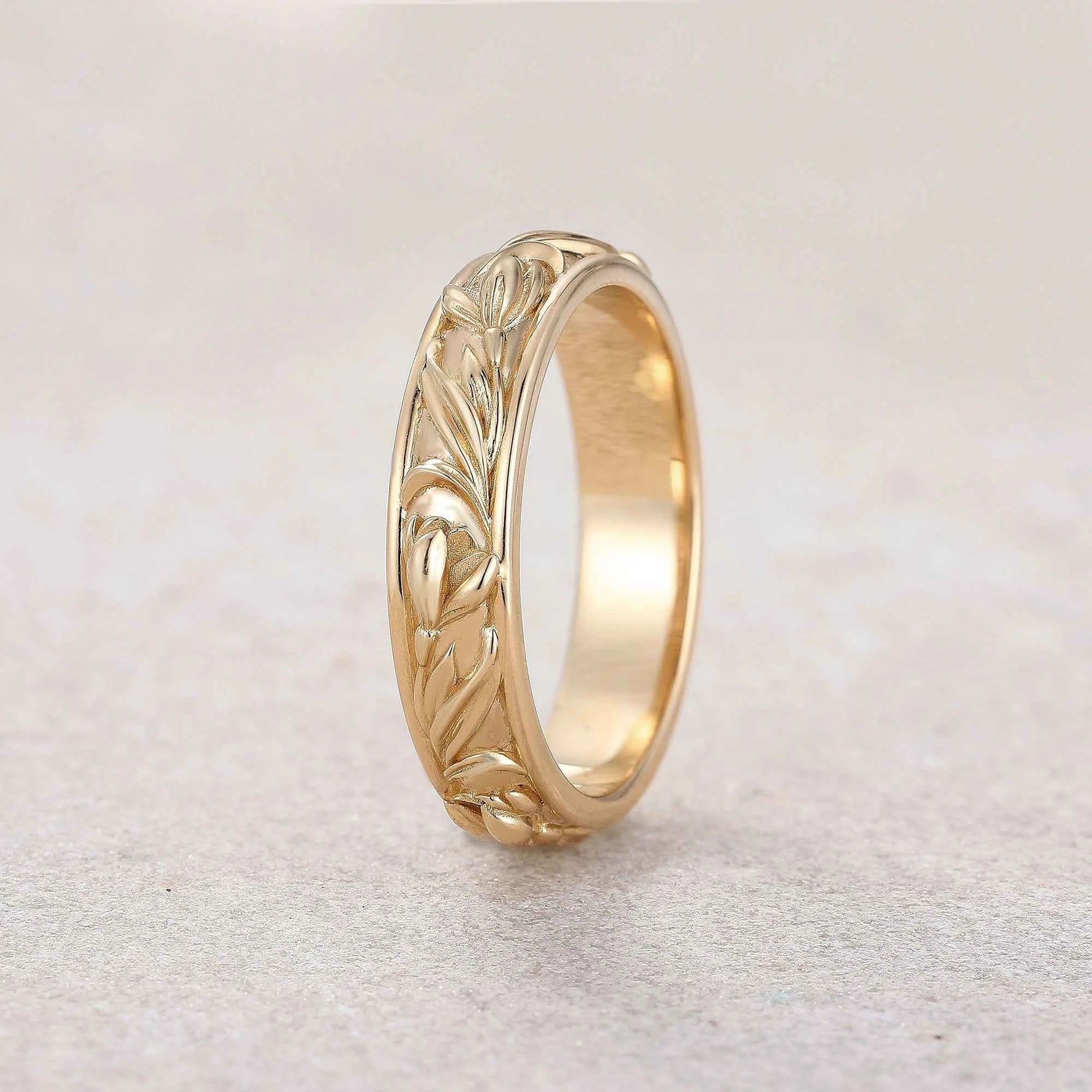 Floral Inspired | Snowdrop Design Gold Wedding Band
