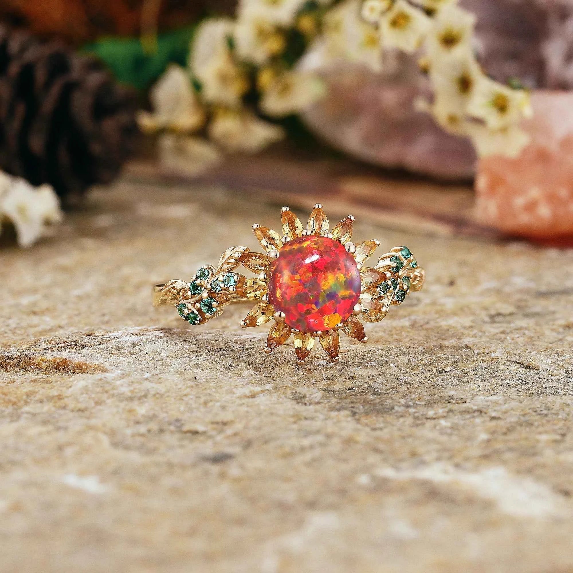 LCCjewelry | Black Opal Sunflower Engagement Ring - 7mm
