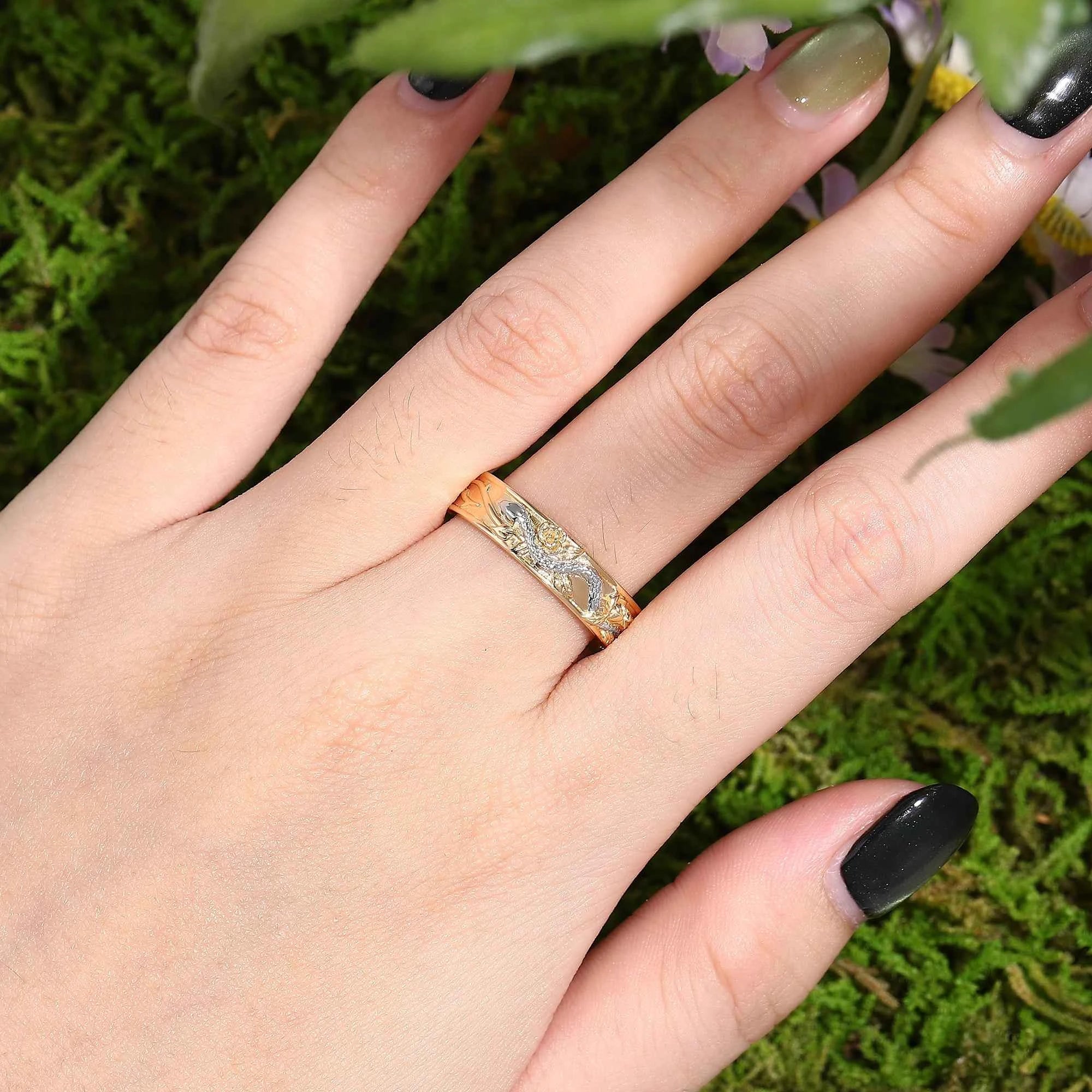 Halloween Theme Serpent Rose Wedding Band