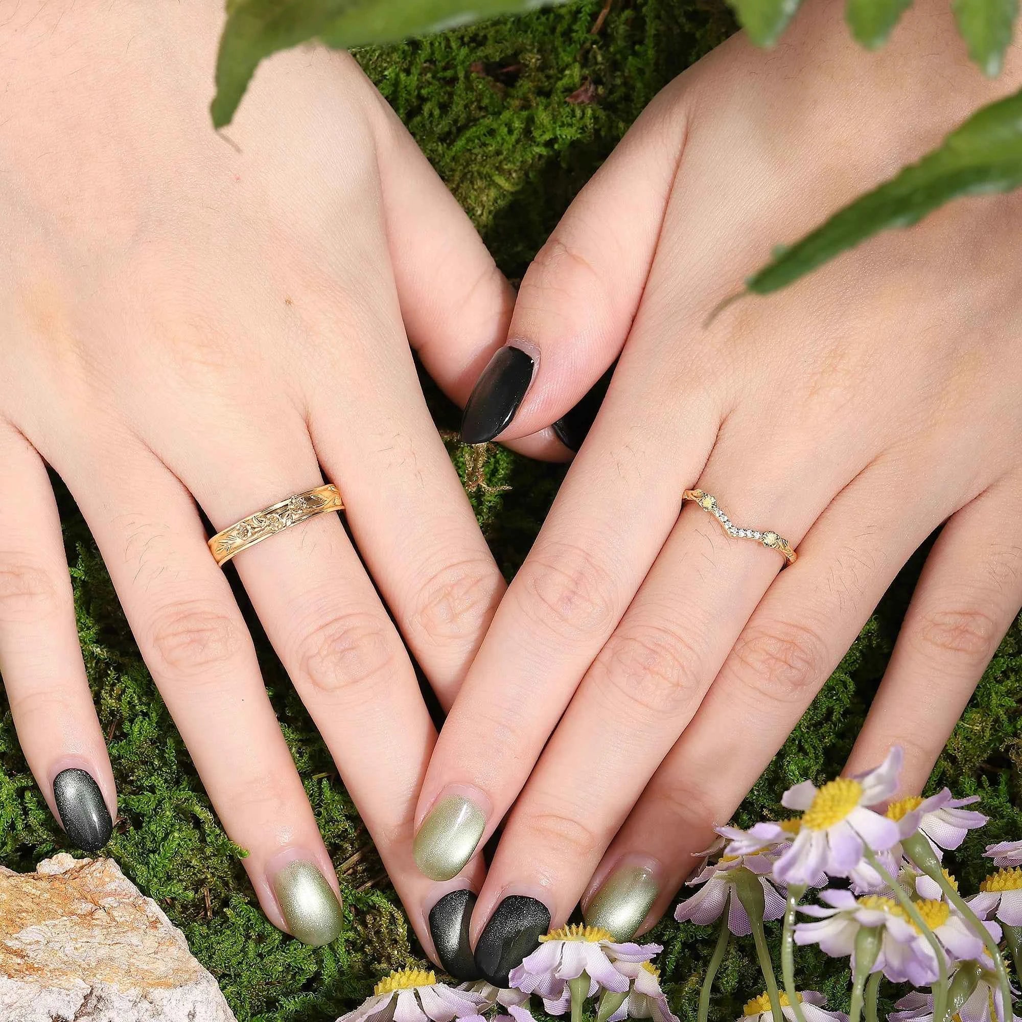 Floral Inspired | 2pc Morning Glory Flower Design Wedding Ring Set