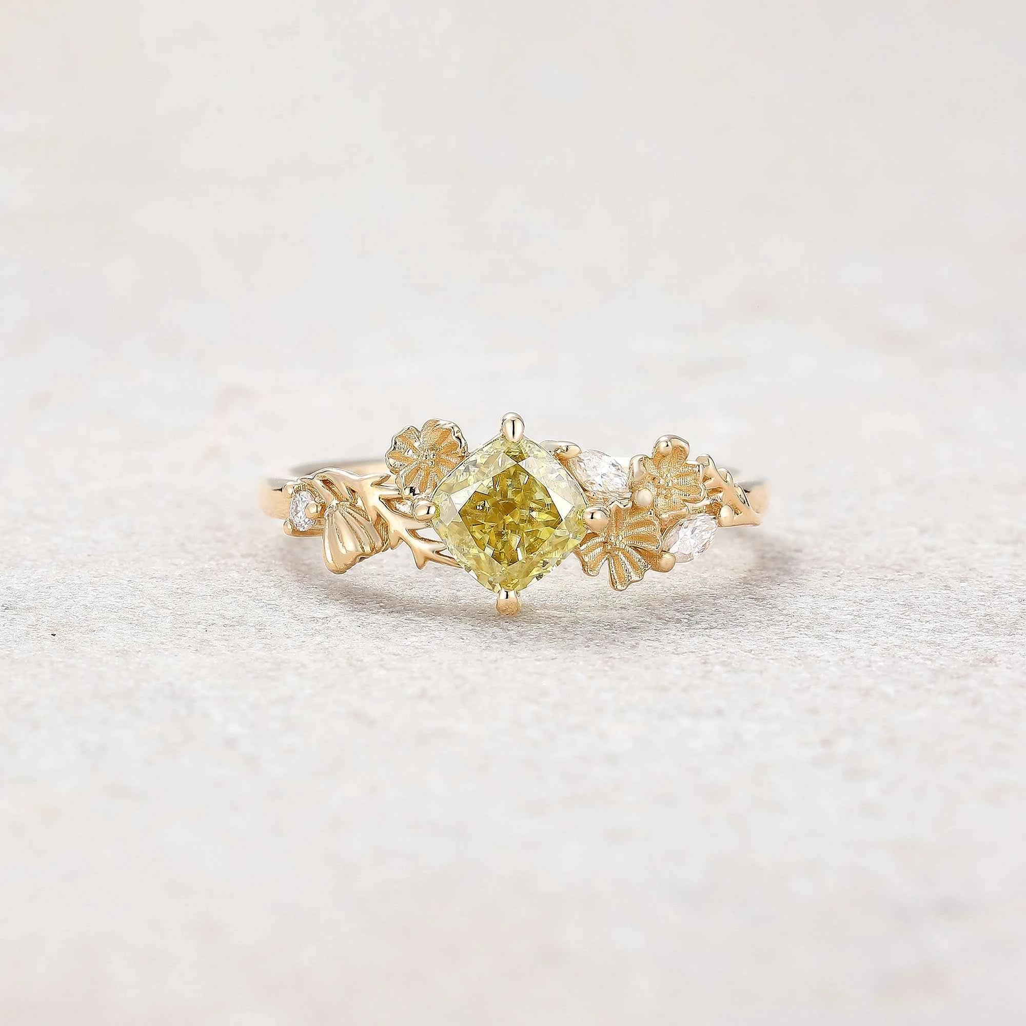 Floral Inspired | Cosmos Design Yellow Moissanite Engagement Ring