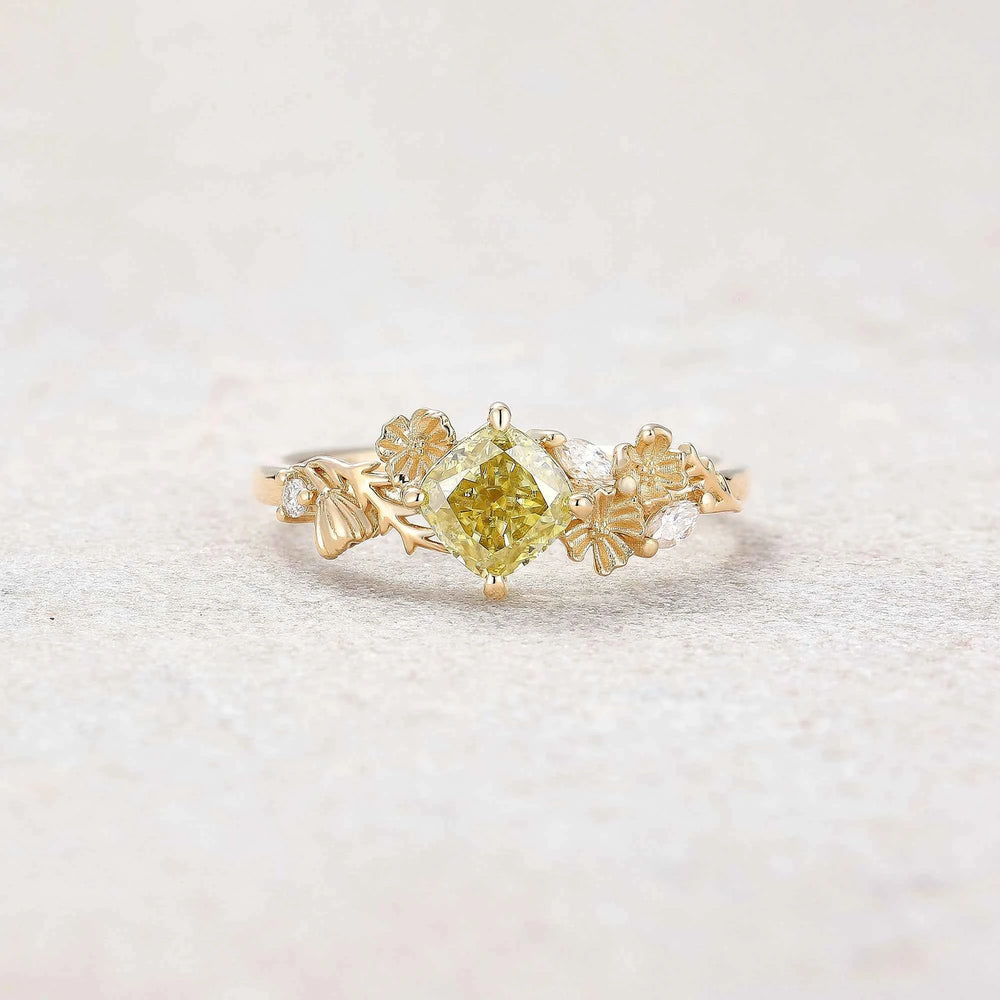 Floral Inspired | Cosmos Design Yellow Moissanite Engagement Ring