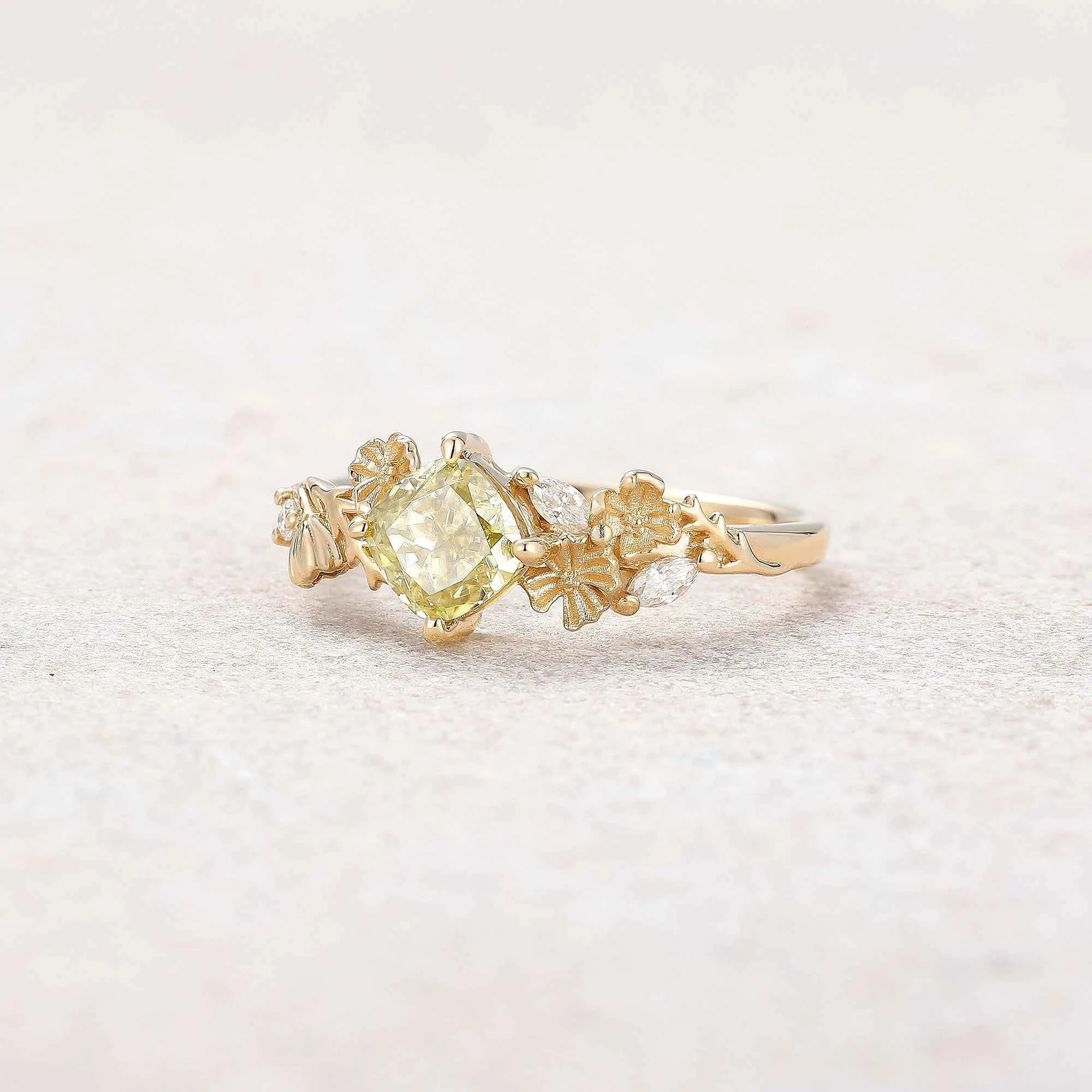 Floral Inspired | Cosmos Design Yellow Moissanite Engagement Ring