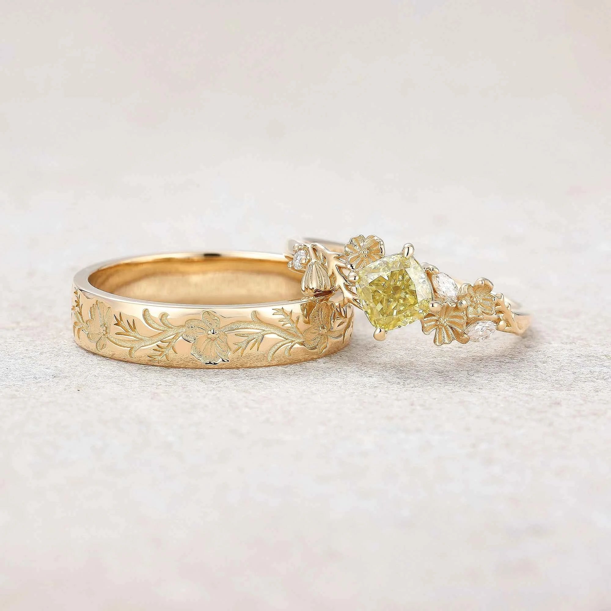 Floral Inspired | 2pcs Cosmos Design Moissanite Couple Rings