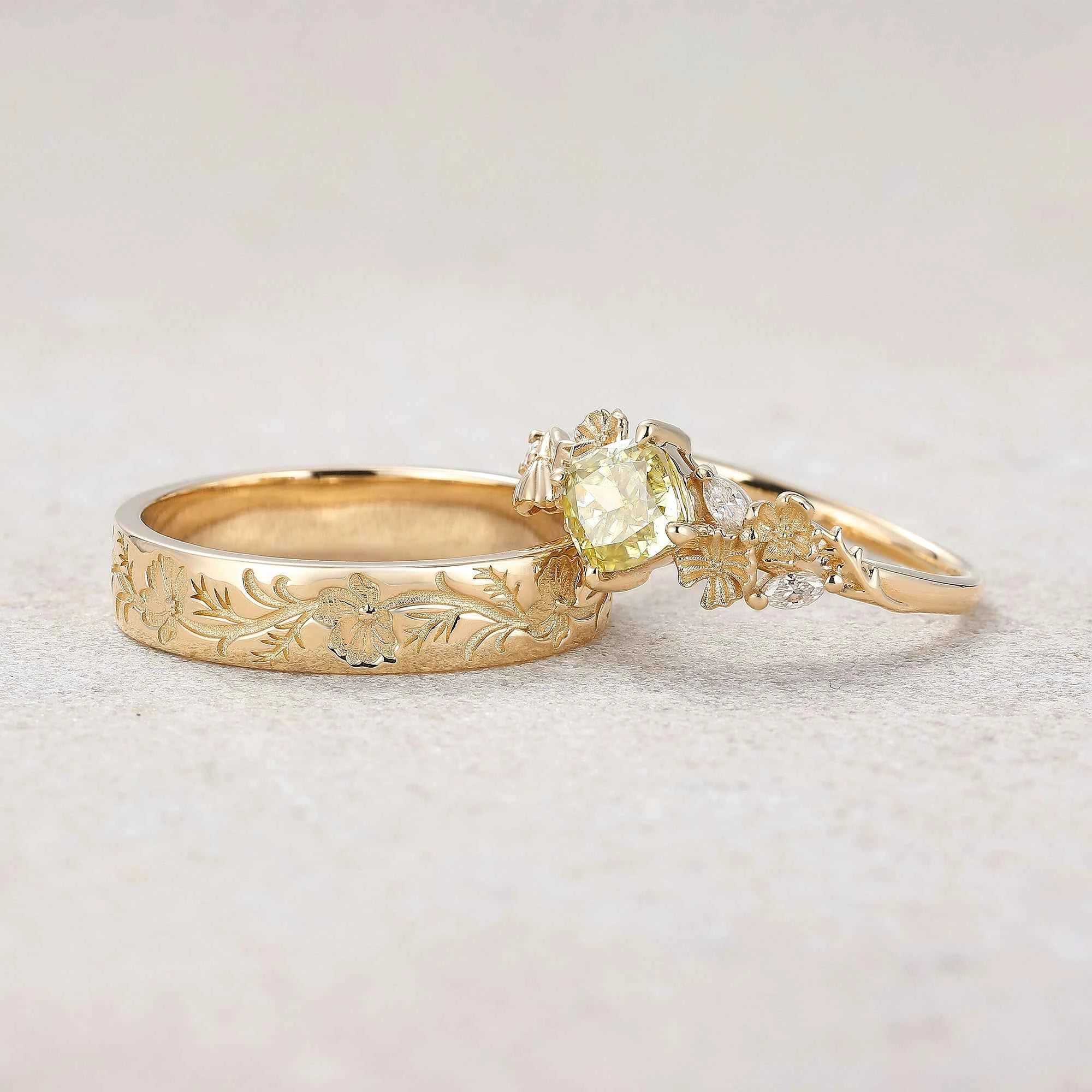 Floral Inspired | 2pcs Cosmos Design Moissanite Couple Rings