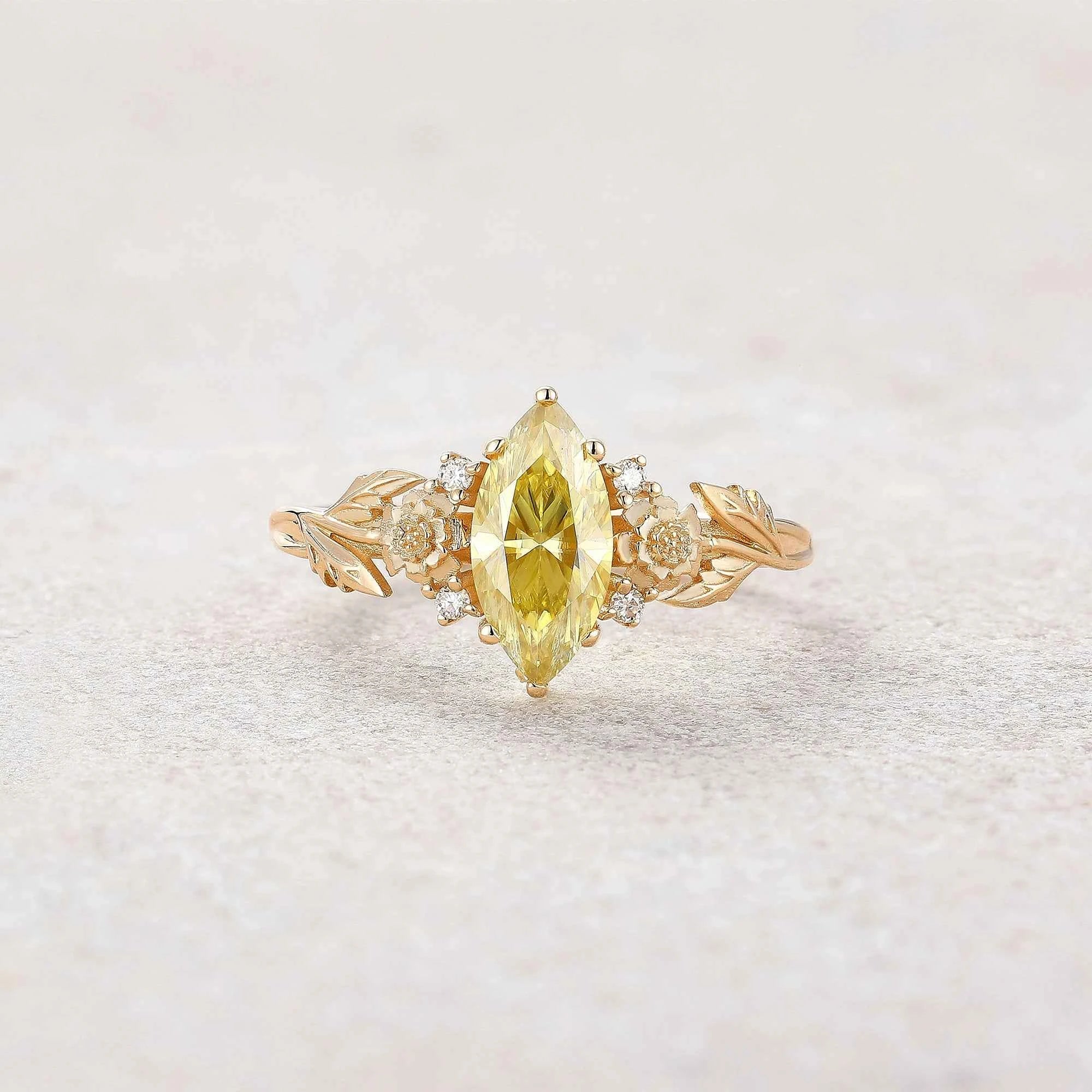 Floral Inspired | Chrysanthemum Design Yellow Moissanite Engagement Ring