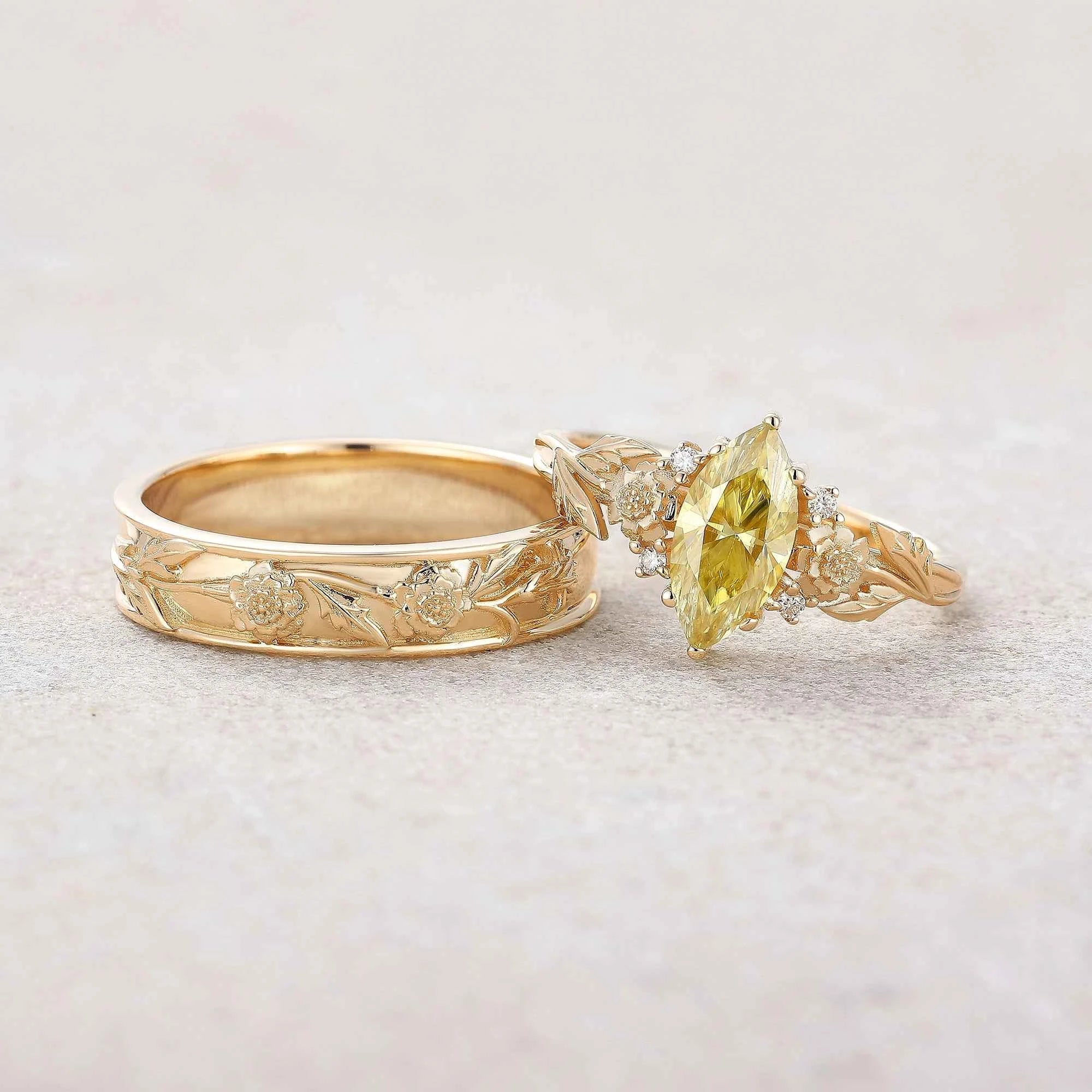 Floral Inspired | 2pcs Chrysanthemum Moissanite Couple Rings