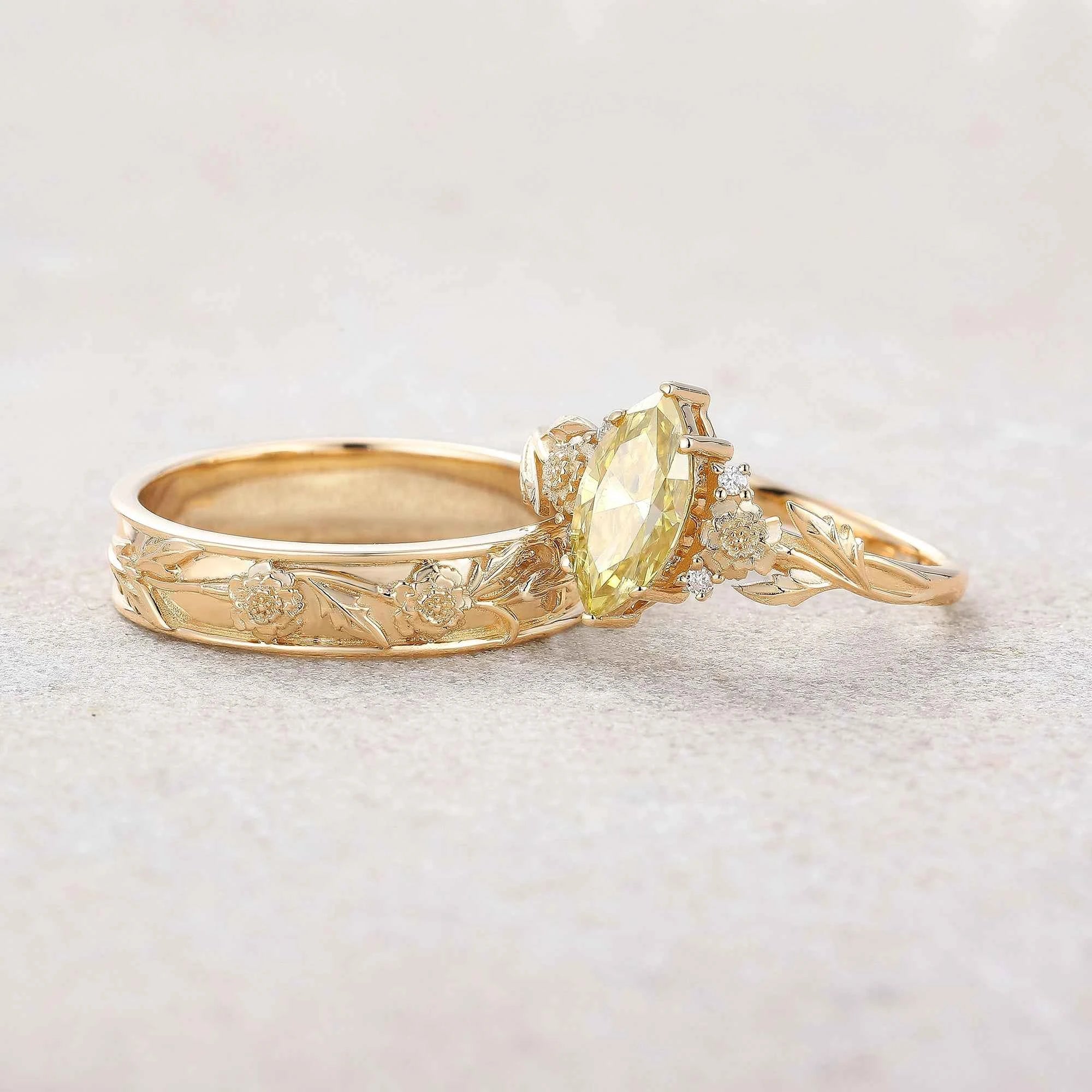 Floral Inspired | 2pcs Chrysanthemum Moissanite Couple Rings
