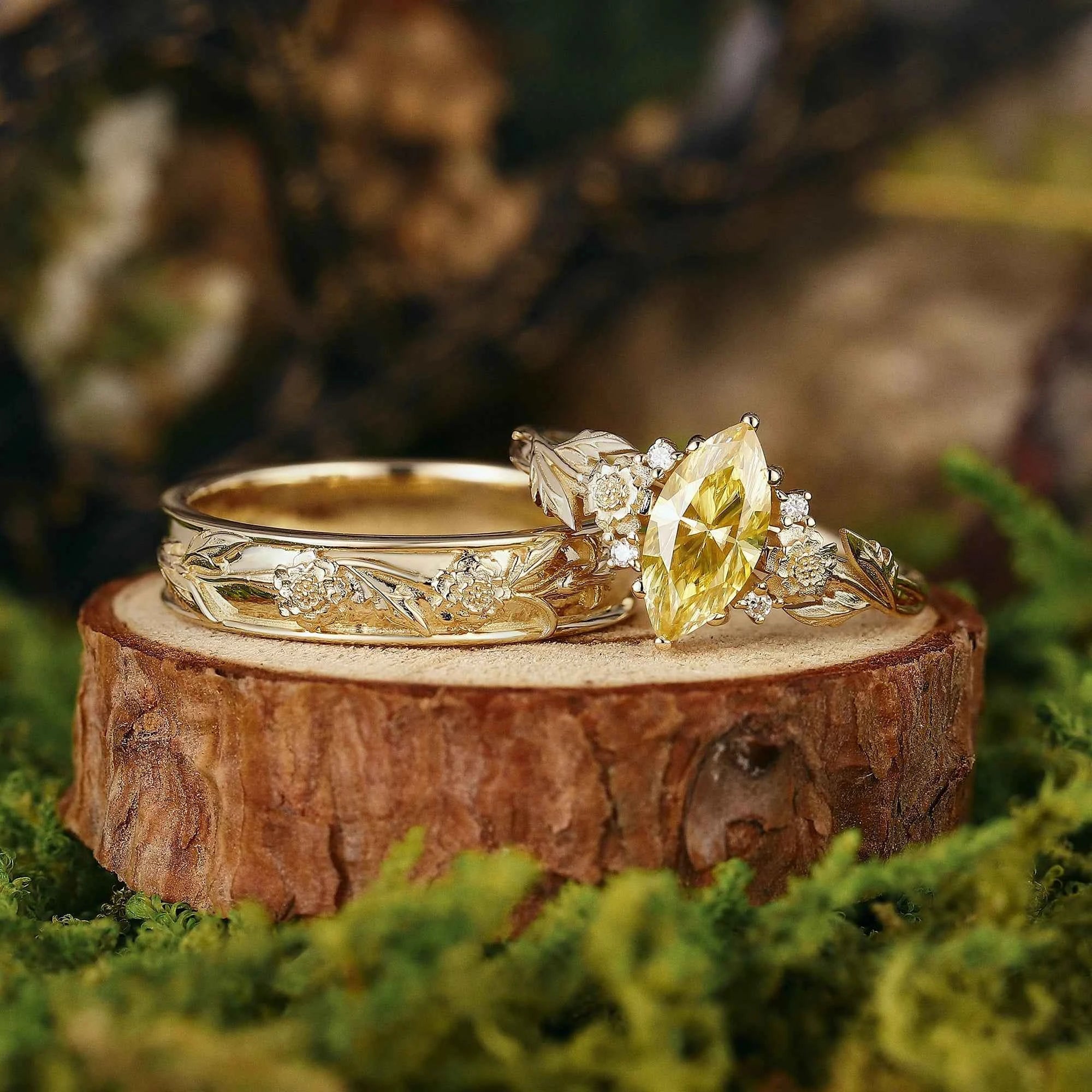 Floral Inspired | 2pcs Chrysanthemum Moissanite Couple Rings