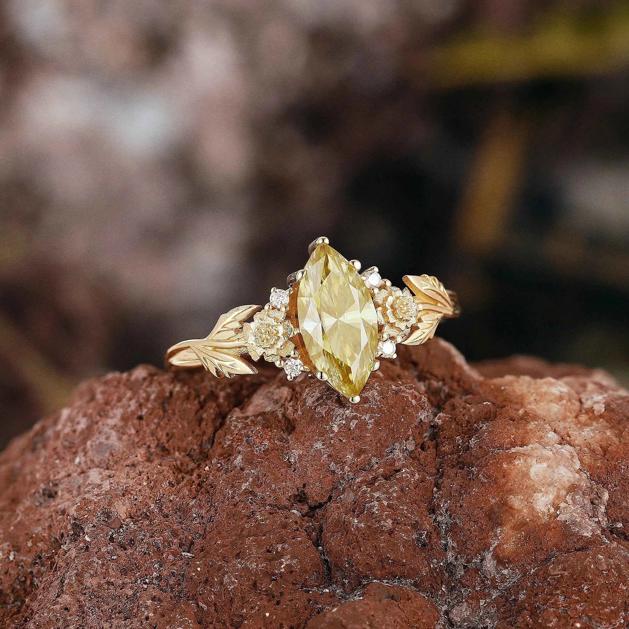 Floral Inspired | Chrysanthemum Design Yellow Moissanite Engagement Ring