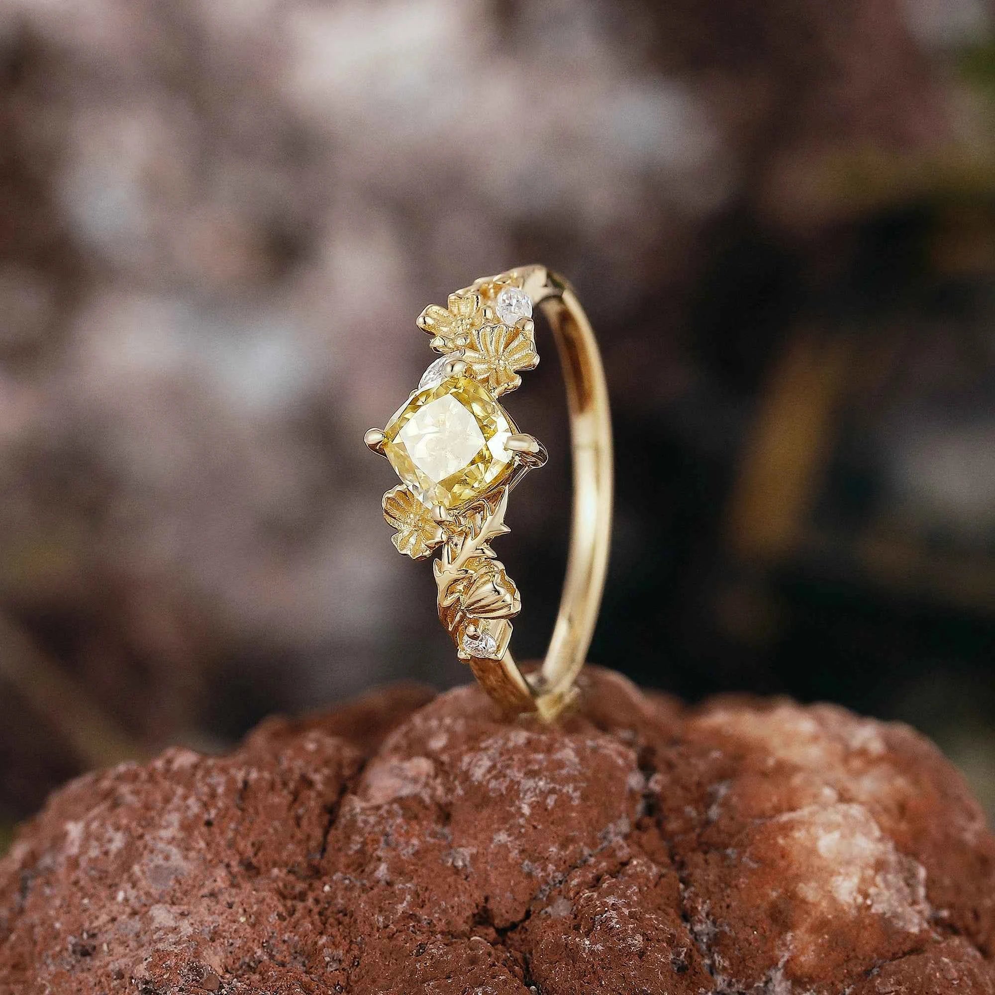 Floral Inspired | Cosmos Design Yellow Moissanite Engagement Ring