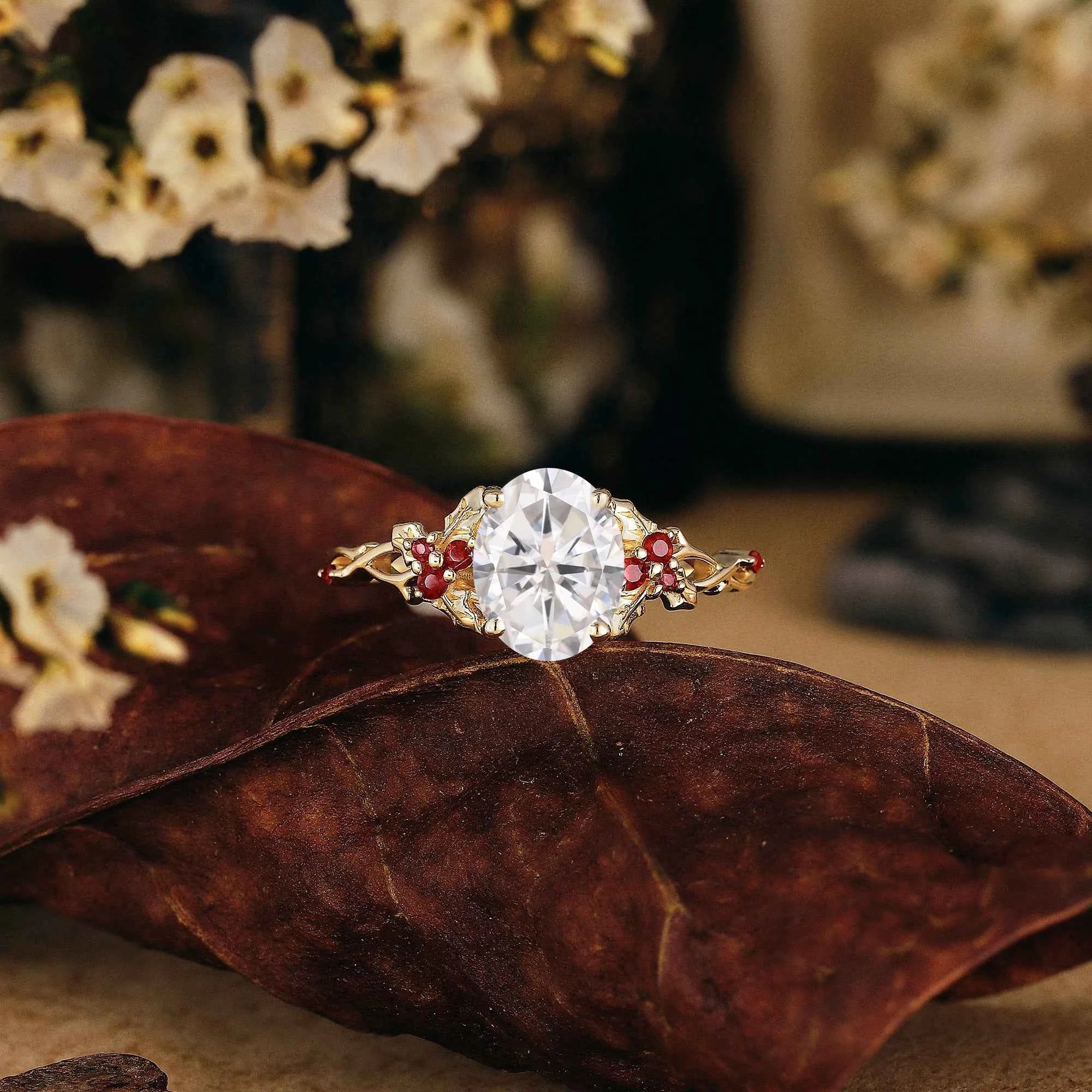 Leaf Inspired | Christmas Holly Leaf Moissanite Engagement Ring