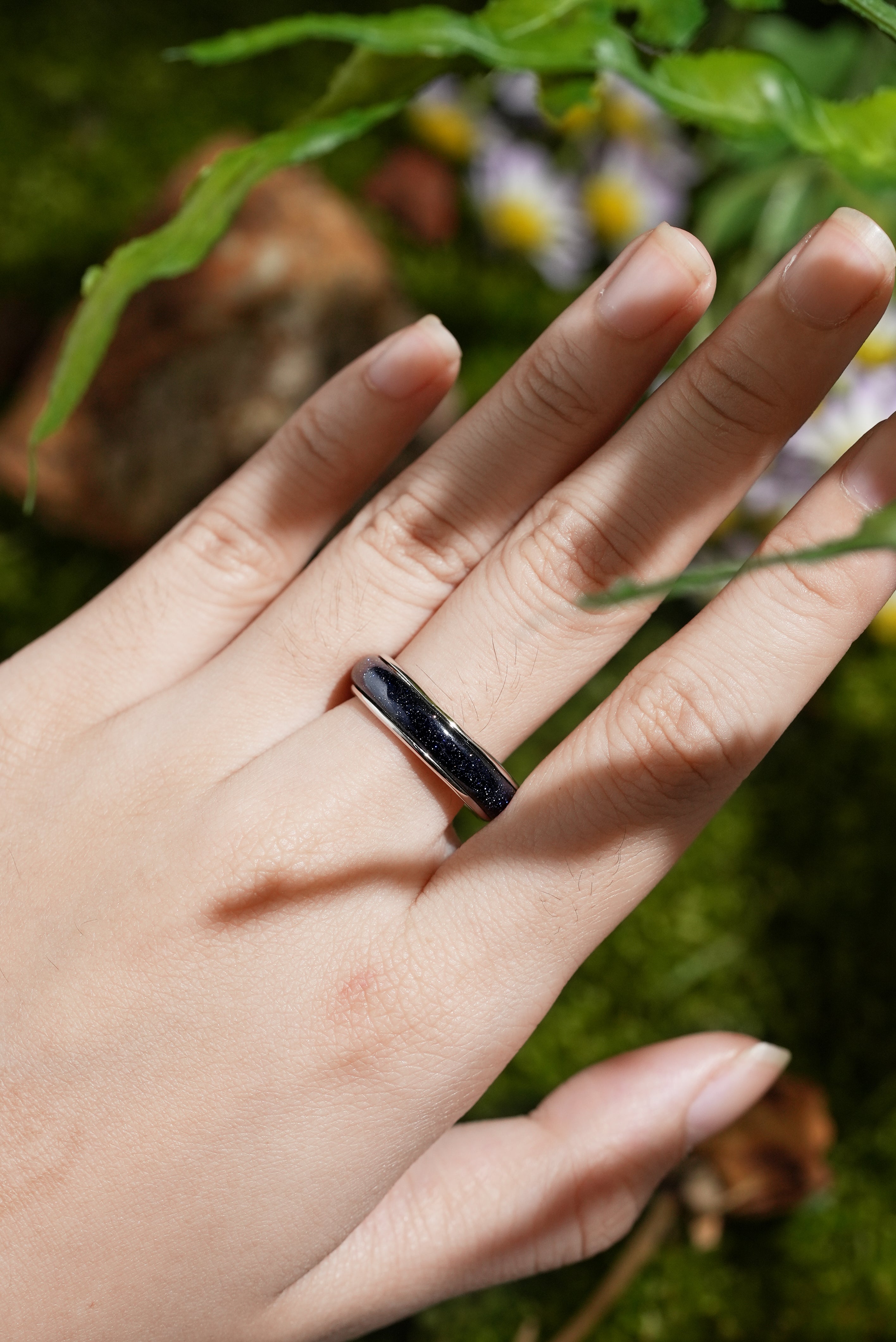 Star Inspired | Unique Star Design Sandstone Wedding Band White Gold Unisex Stacking Ring His and Hers Ring - LCCjewelry