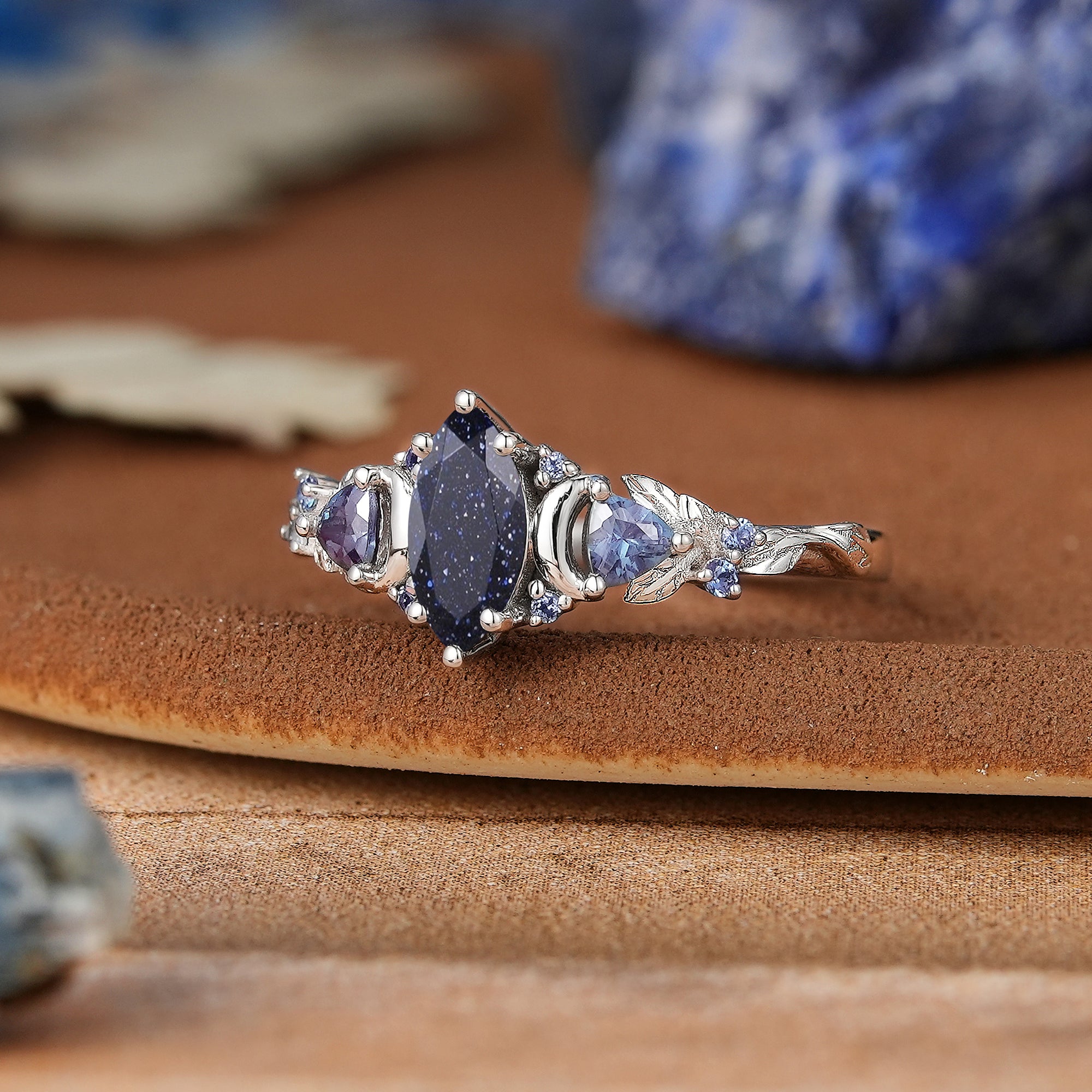 Moon Inspired | Unique Sandstone Leaf & Moon Design Engagement Ring Yellow Gold Promise Rings For Her - LCCjewelry