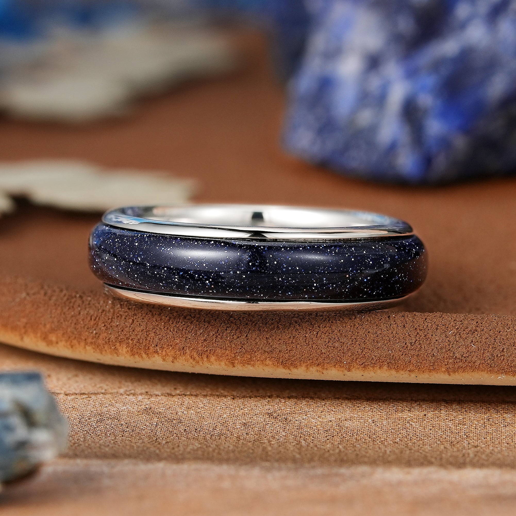 Star Inspired | Unique Star Design Sandstone Wedding Band White Gold Unisex Stacking Ring His and Hers Ring - LCCjewelry