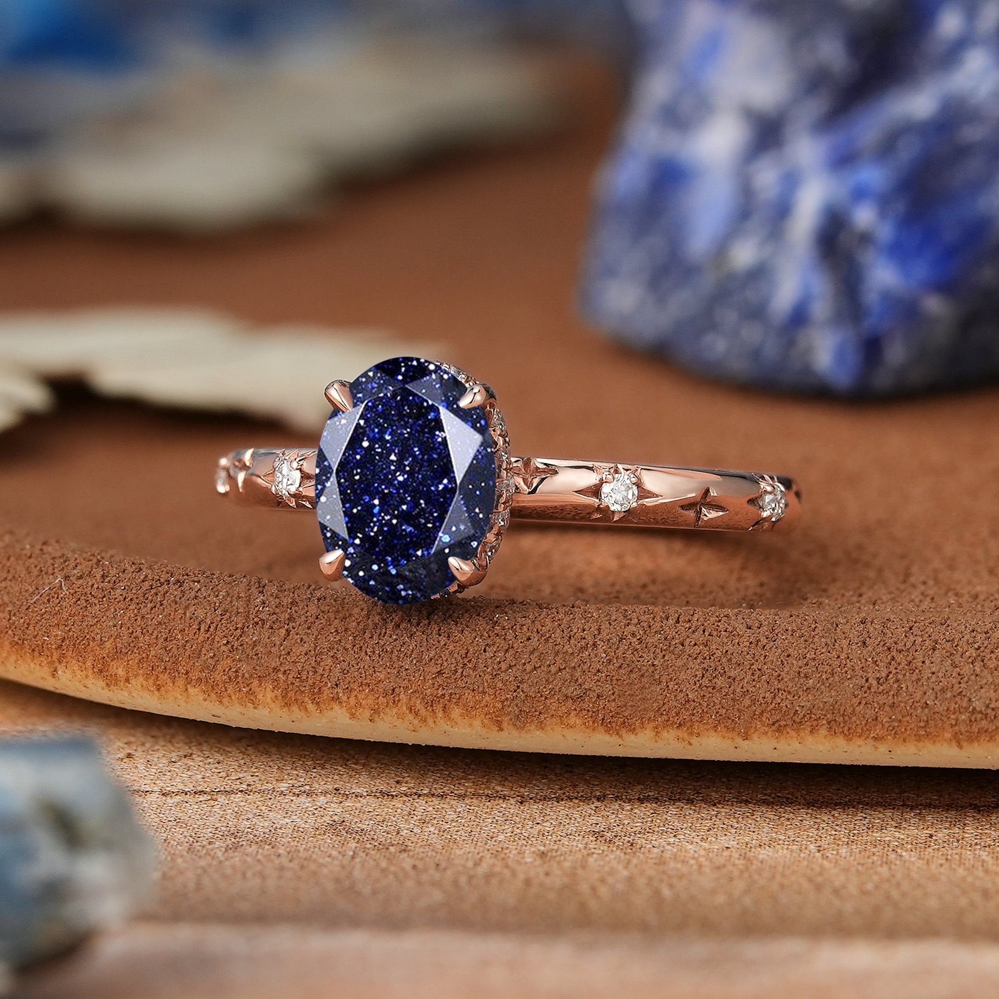 Star Inspired | Unique Sandstone Leaf Design Engagement Ring Rose Gold Promise Rings For Her - LCCjewelry