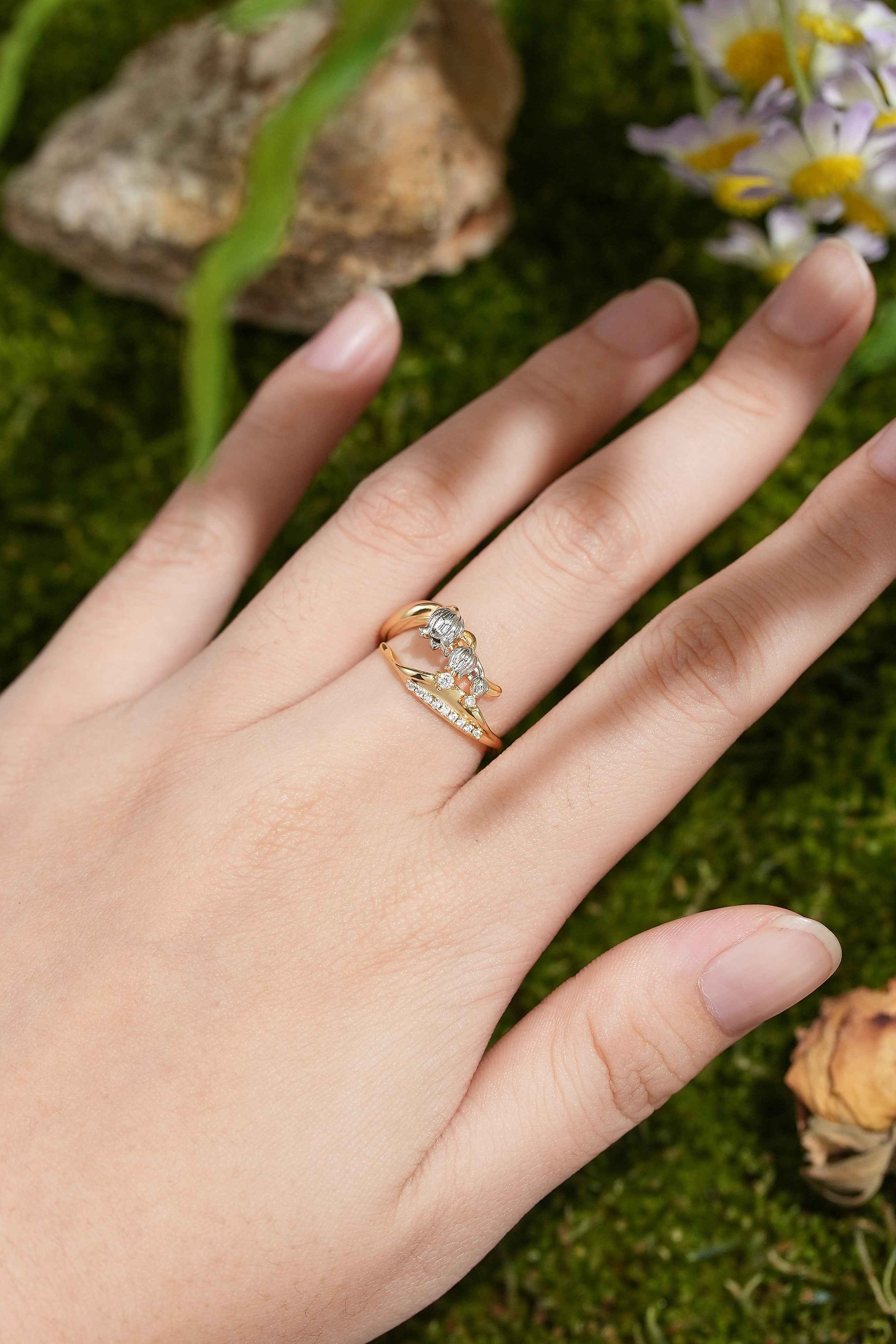 Floral Inspired | Two Tone Lily Of The Valley Bouquet Stem Ring