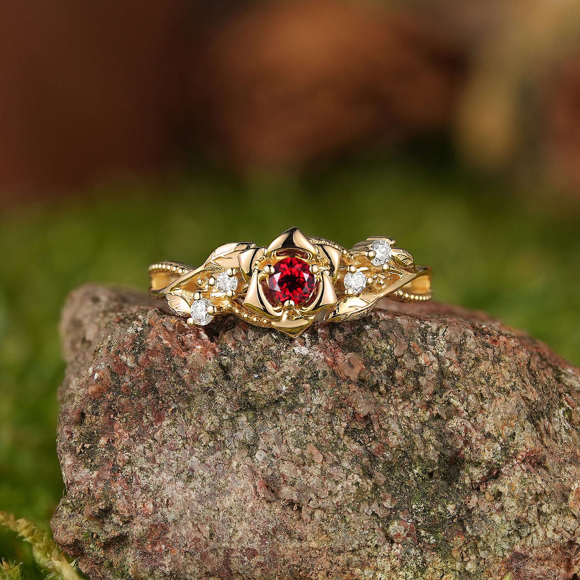 Floral Inspired | Rose Design Ruby Engagement Ring