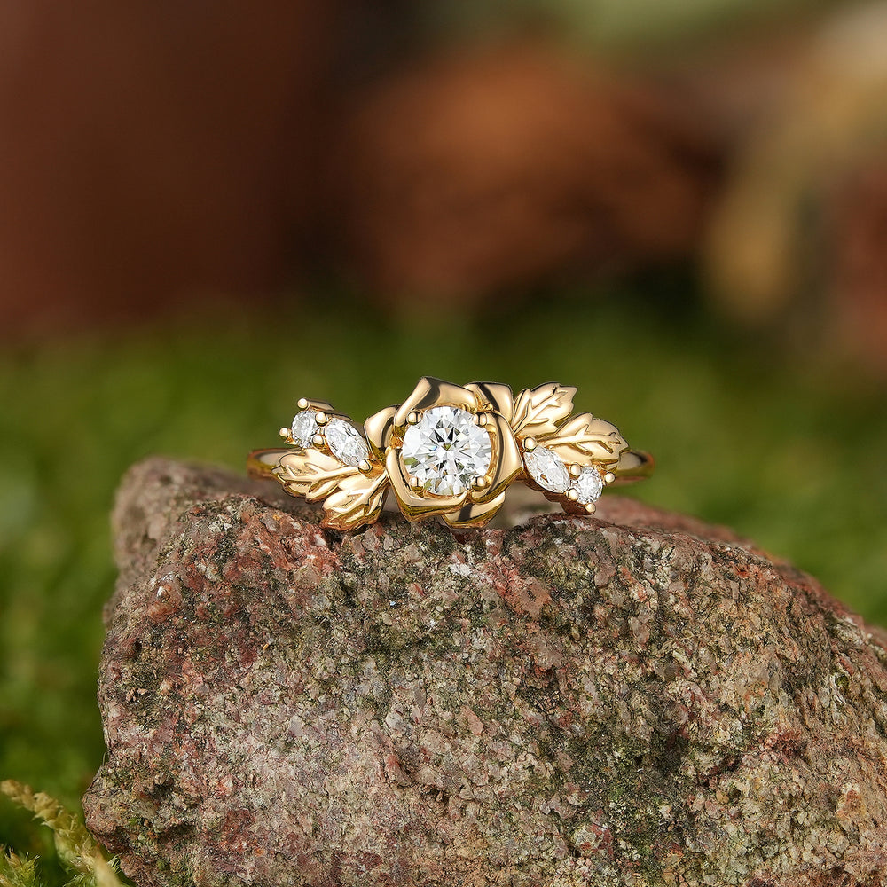 Floral Inspired | Moissanite Engagement Ring Handmake Rose Design
