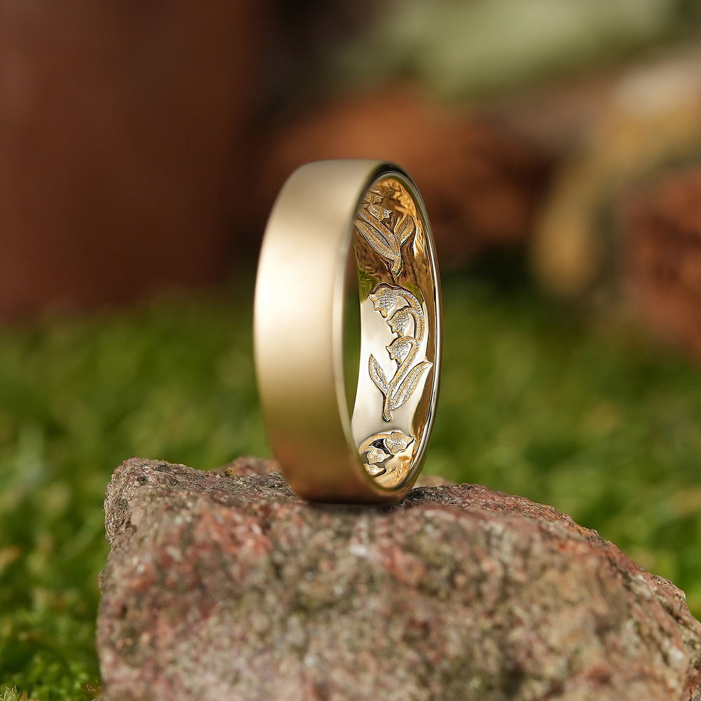 Floral Inspired | Wedding Band with Internal Lily of the Valley