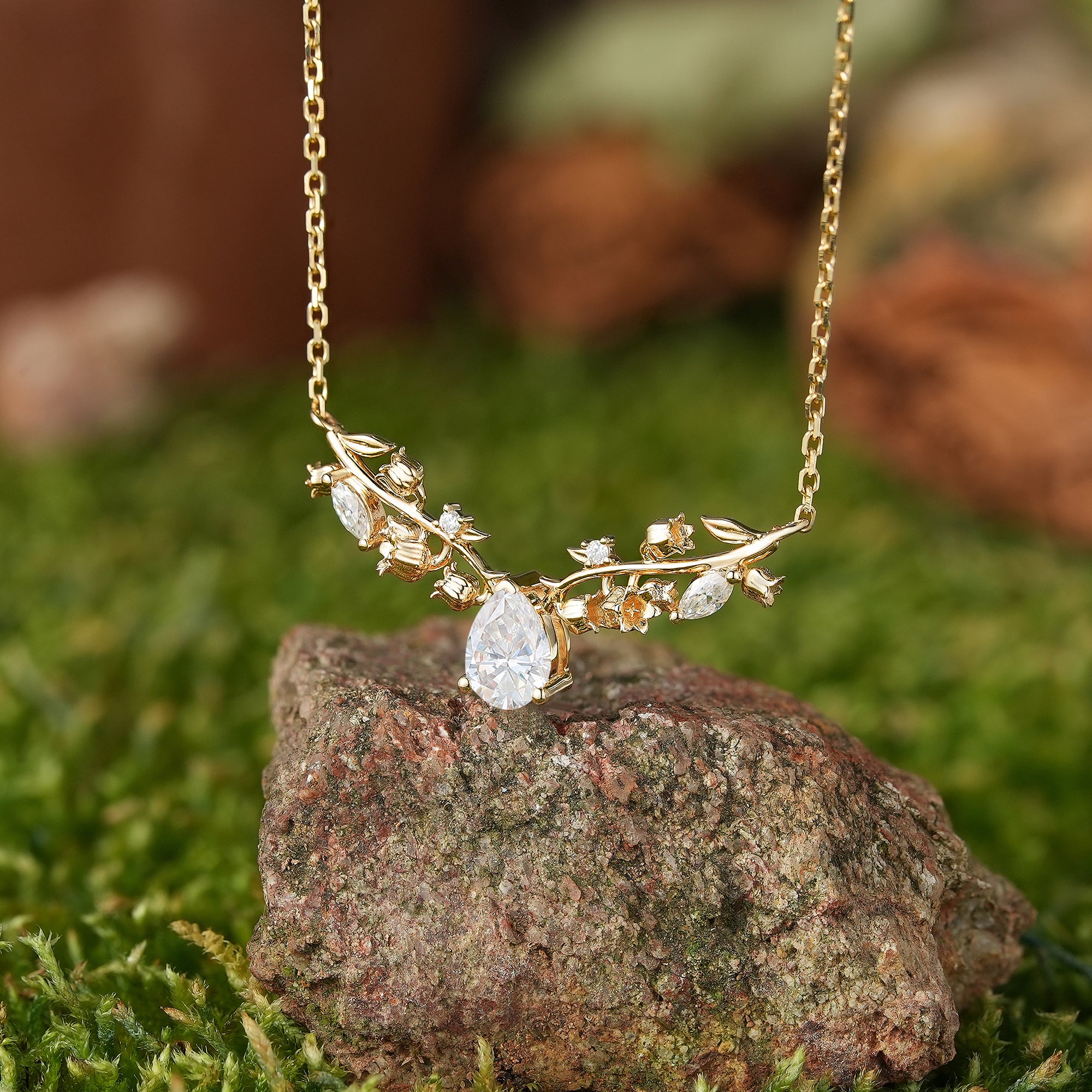 LCCjewelry | Lily of the valley Pendant Women Anniversary Necklace Yellow Gold Necklace For Engagement Ring graduation gifts For Mom - LCCjewelry