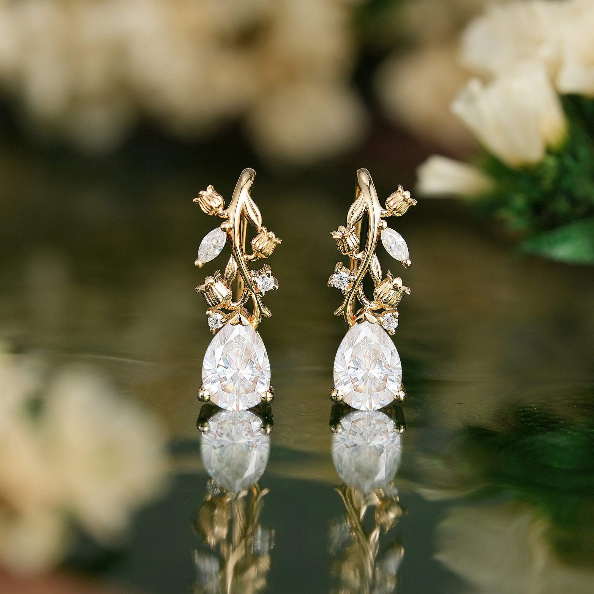 LCCjewelry | Lily of the valley Earrings Yellow Gold Women Jewelry  Anniversary Gift Her Custom Handmade Earrings - LCCjewelry