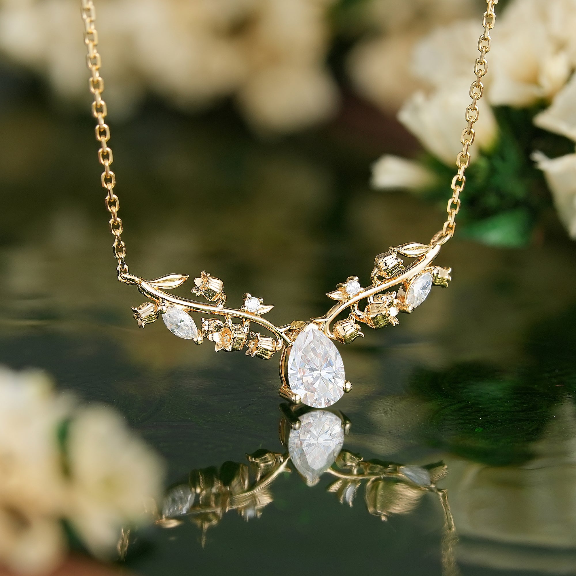 LCCjewelry | Lily of the valley Pendant Women Anniversary Necklace Yellow Gold Necklace For Engagement Ring graduation gifts For Mom - LCCjewelry