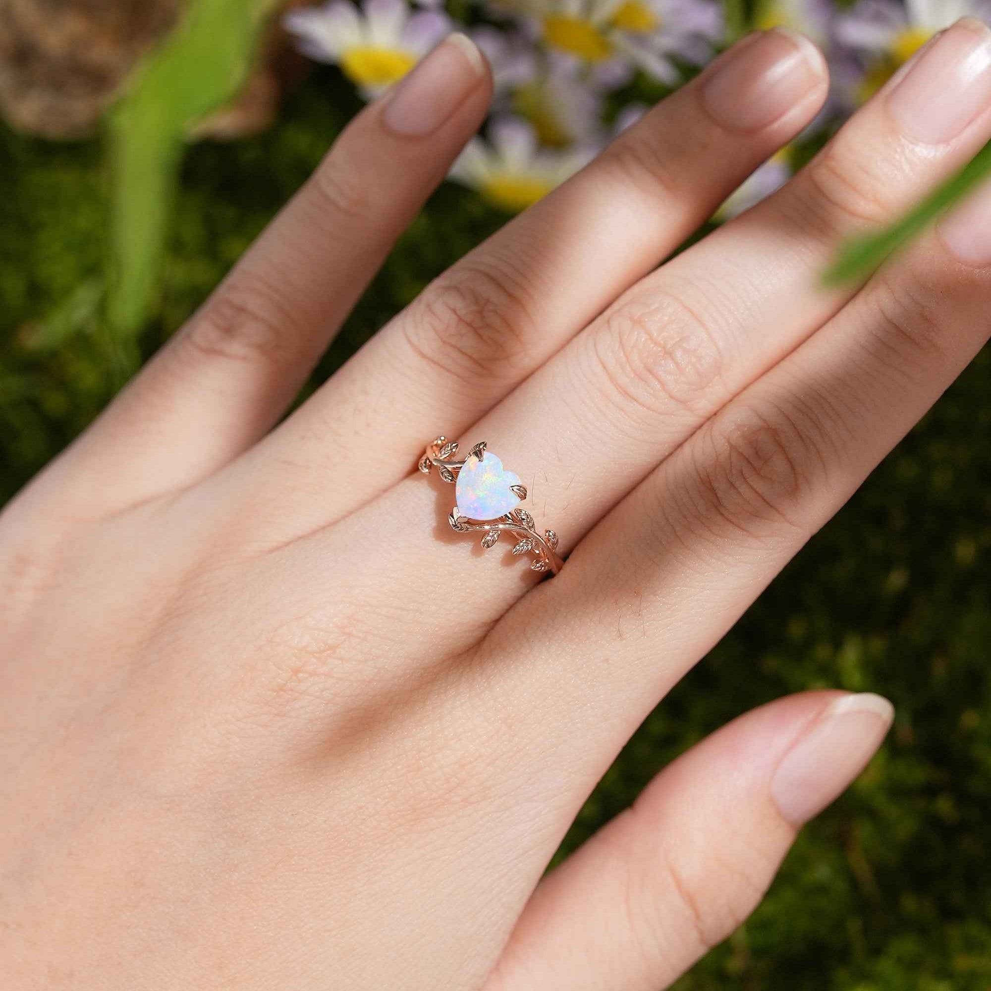 LCCjewelry | Nature Inspired Heart Cut Natural Opal Engagement Ring