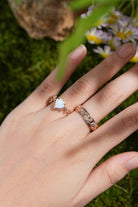 LCCjewelry | Heart Cut Natural Opal Couple Rings Leaf Design Wedding Ring Set