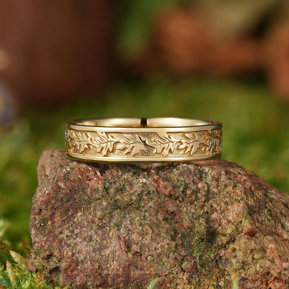 Leaf Inspired | Oak Leaf Design Men's Wedding Band