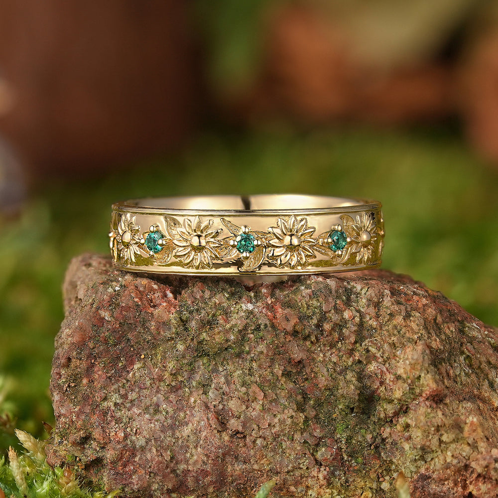 LCCjewelry | Sunflower Emerald Men's Wedding Band