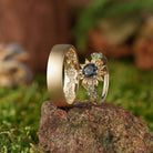 LCCjewelry | Sunflower Couple Ring & Gold Leaf Wedding Set