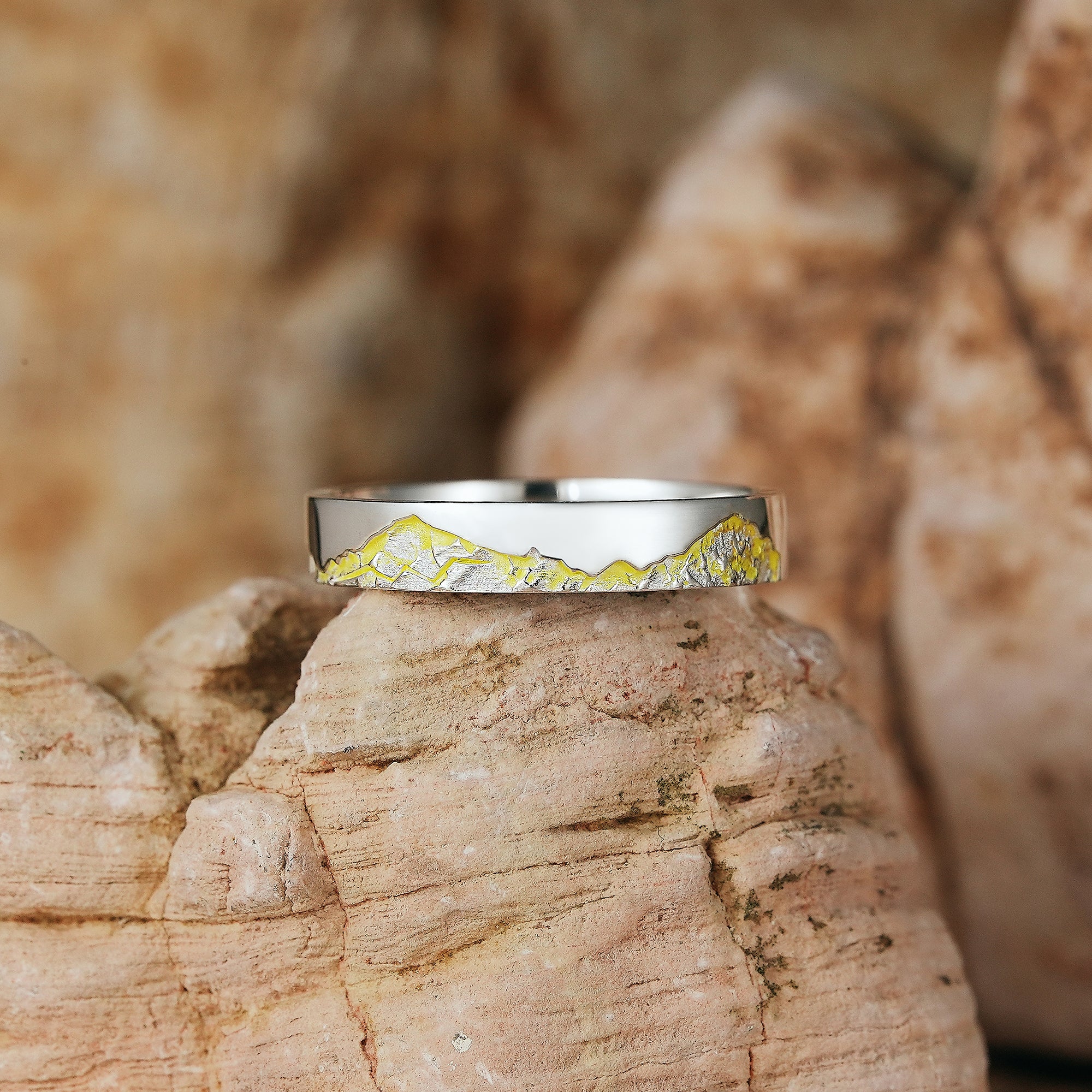 LCCjewelry | Unique Mountain Design Yellow Enamel Wedding Band - LCCjewelry