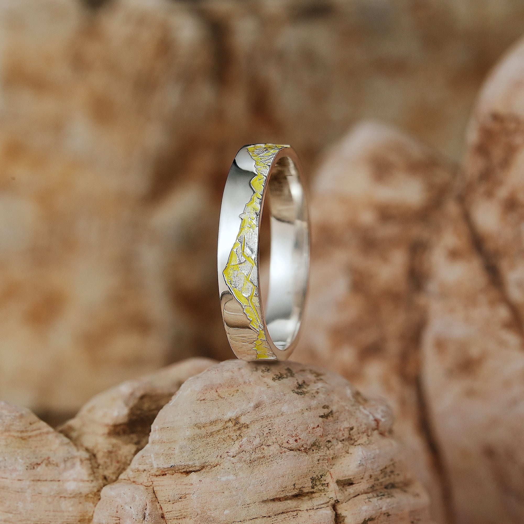 LCCjewelry | Unique Mountain Design Yellow Enamel Wedding Band - LCCjewelry