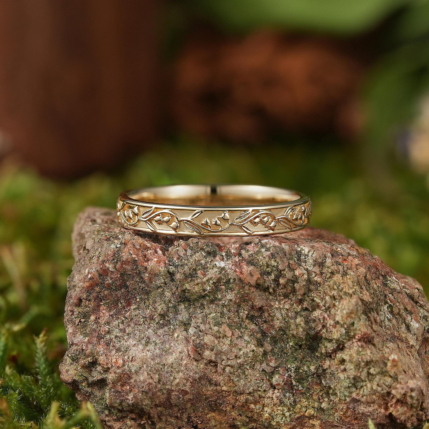 Floral Inspired | 3mm lily Of The Valley Design Wedding Band - LCCjewelry
