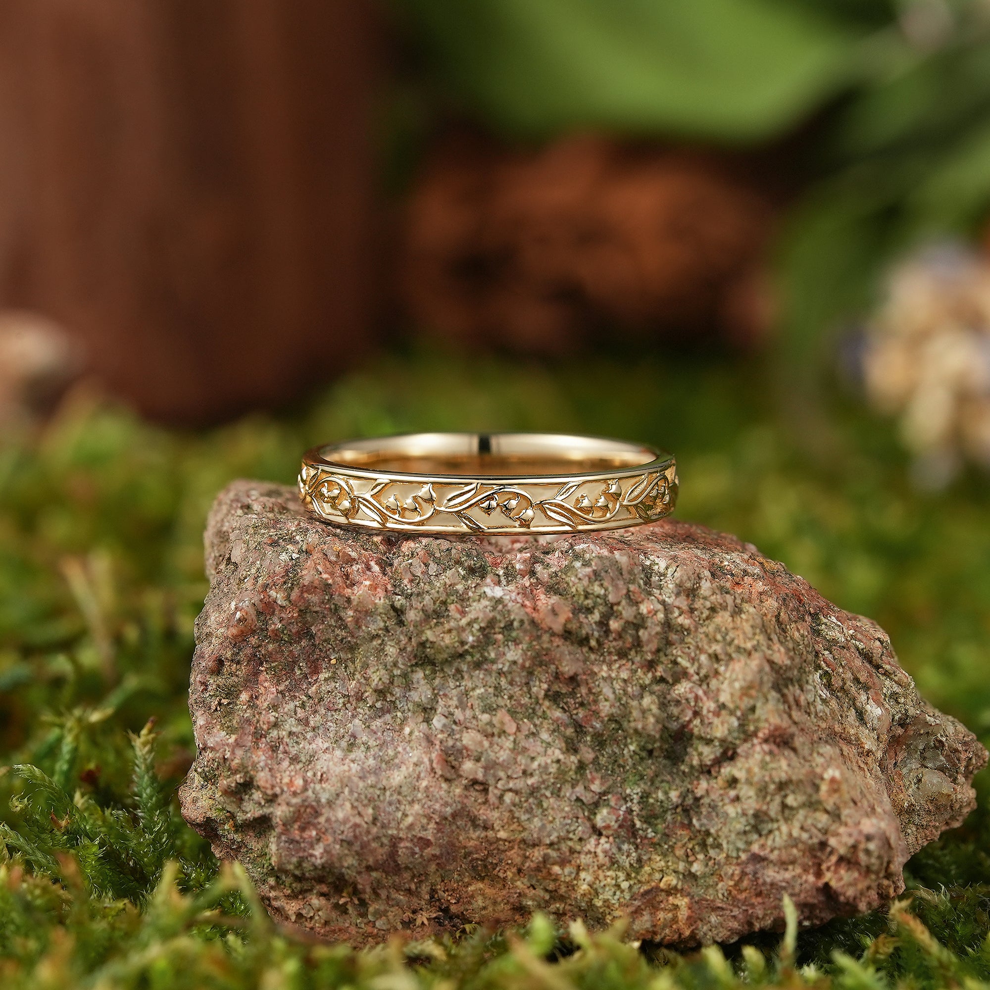 Floral Inspired | 3mm lily Of The Valley Design Wedding Band - LCCjewelry