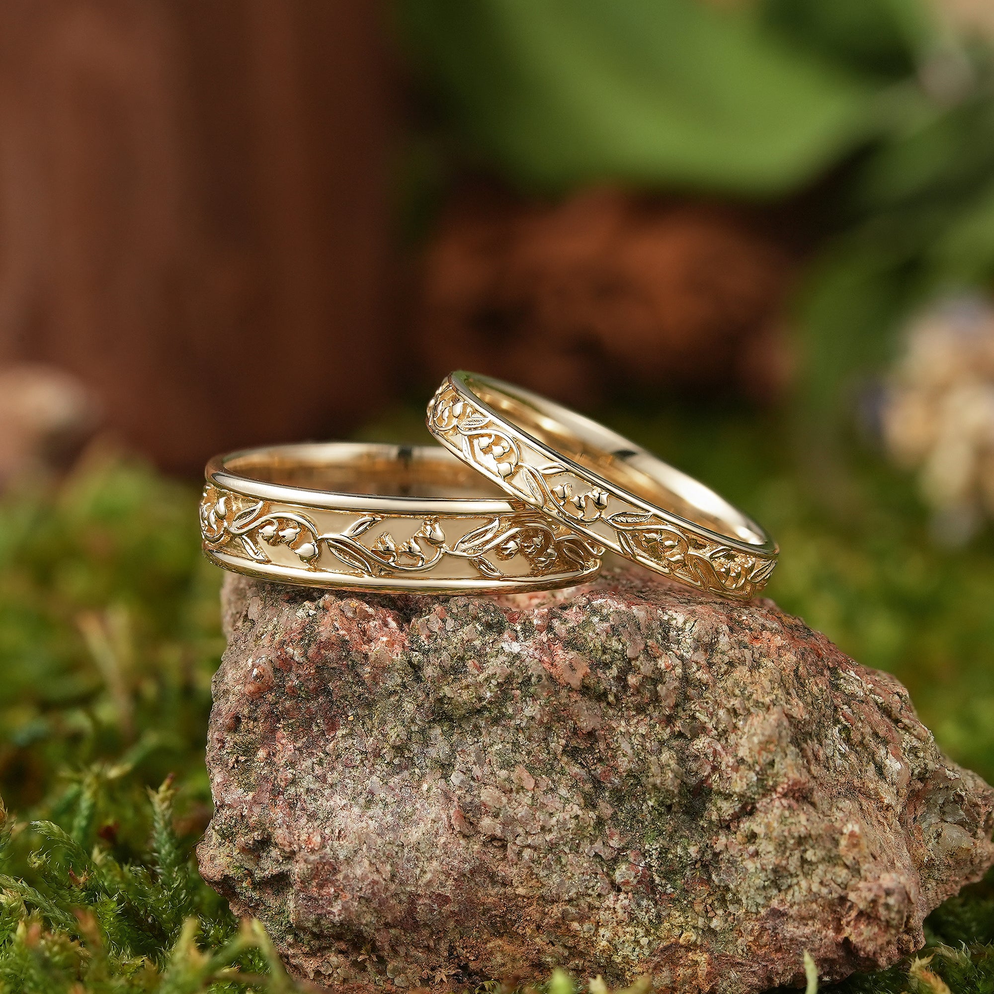 Floral Inspired | 2pcs Lily of the valley Couple Wedding Band - LCCjewelry