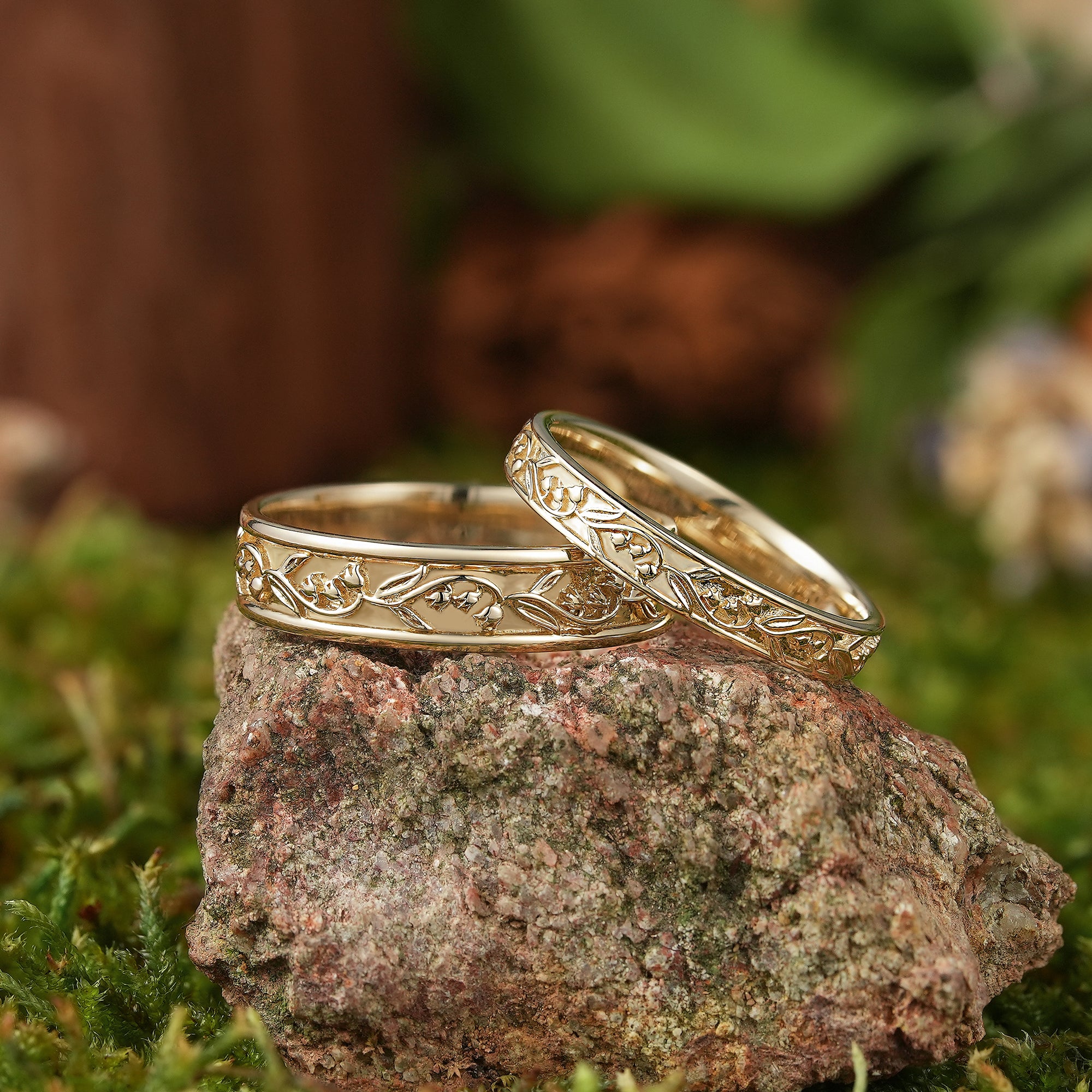 Floral Inspired | 2pcs Lily of the valley Couple Wedding Band - LCCjewelry